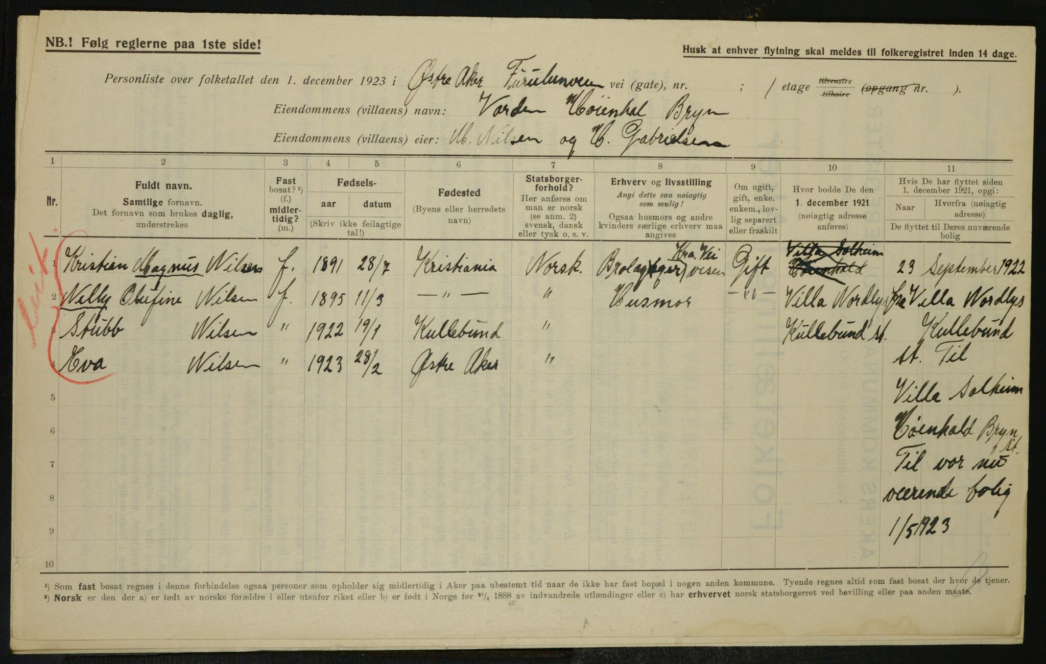 , Municipal Census 1923 for Aker, 1923, p. 24907