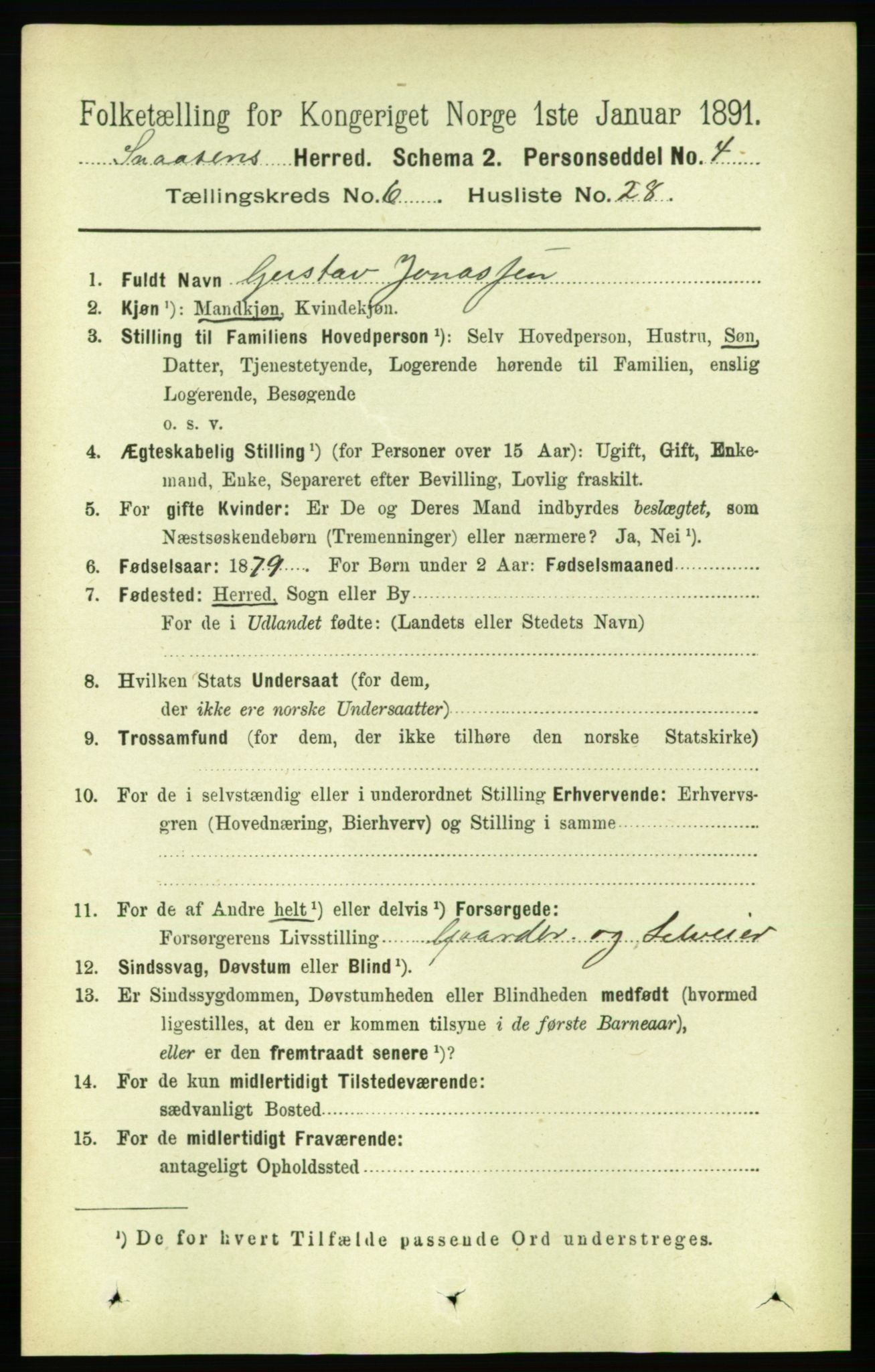 RA, 1891 census for 1736 Snåsa, 1891, p. 2042