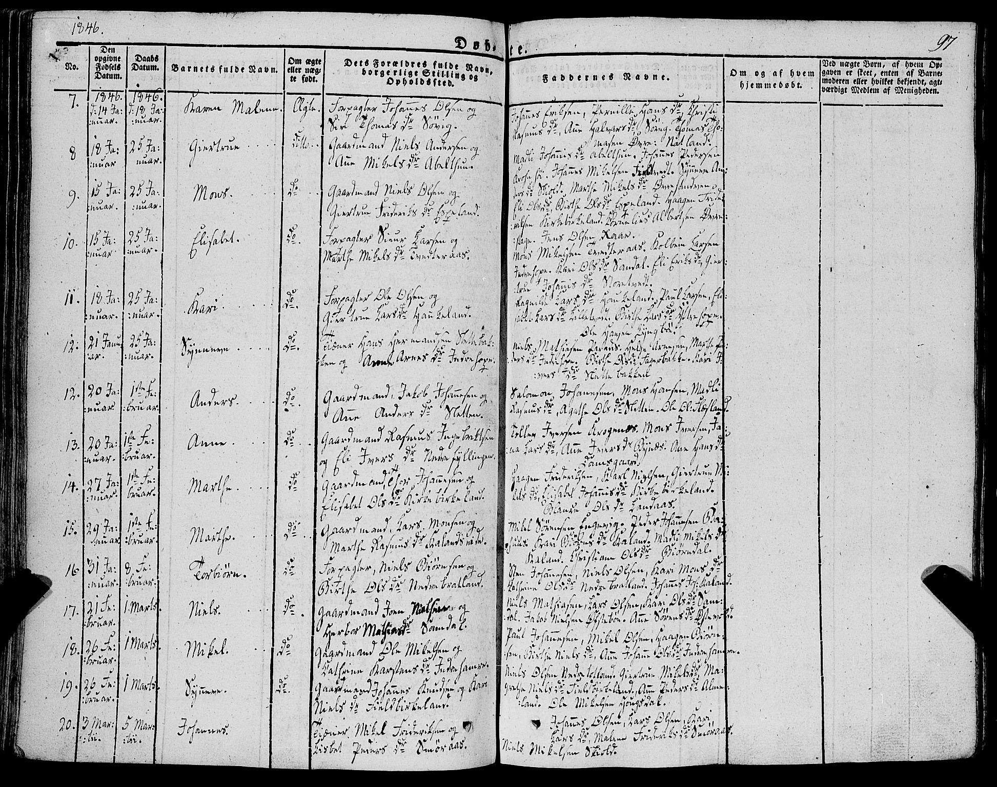 Fana Sokneprestembete, AV/SAB-A-75101/H/Haa/Haaa/L0008: Parish register (official) no. A 8, 1829-1851, p. 97