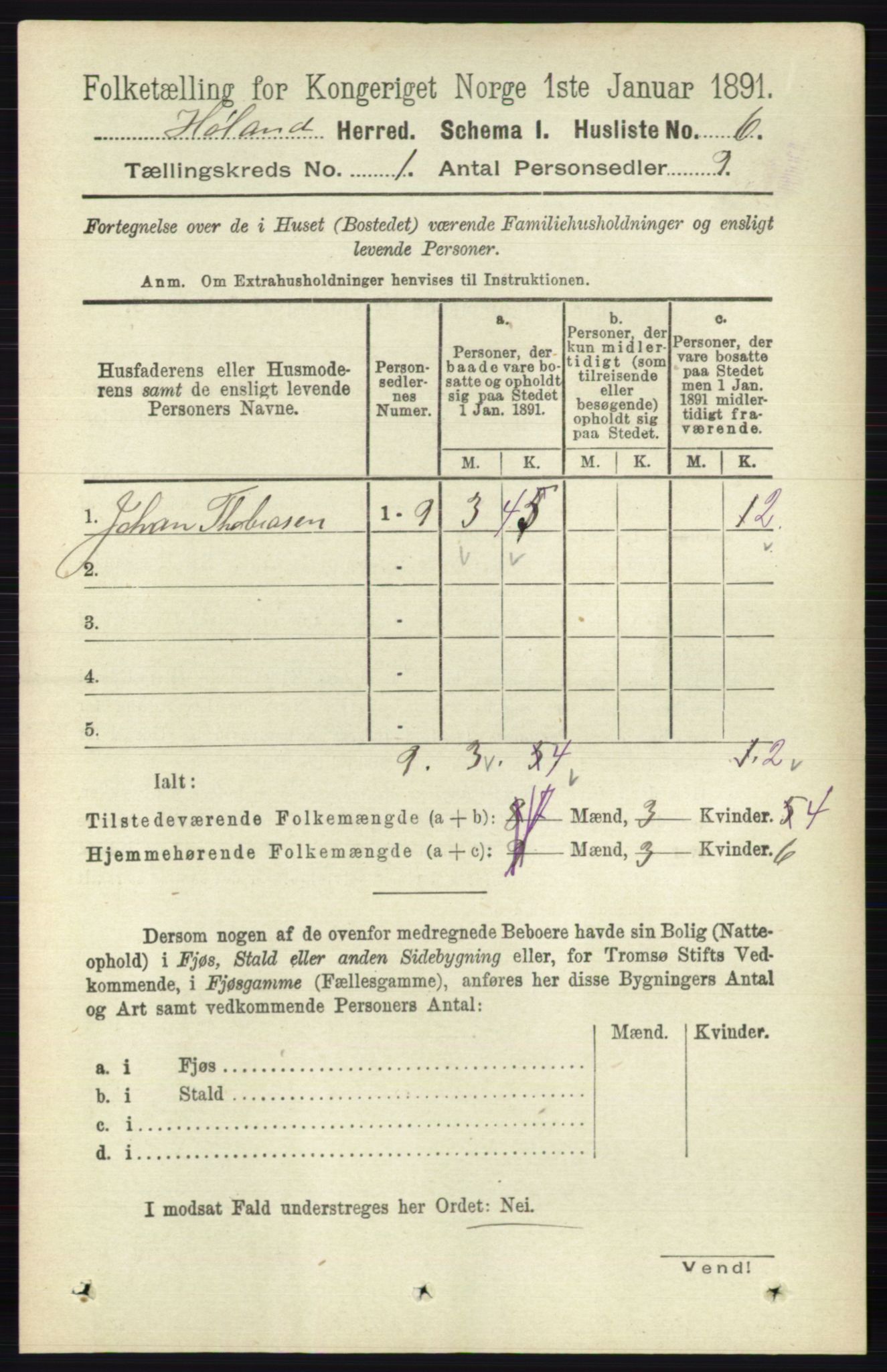 RA, 1891 census for 0221 Høland, 1891, p. 47