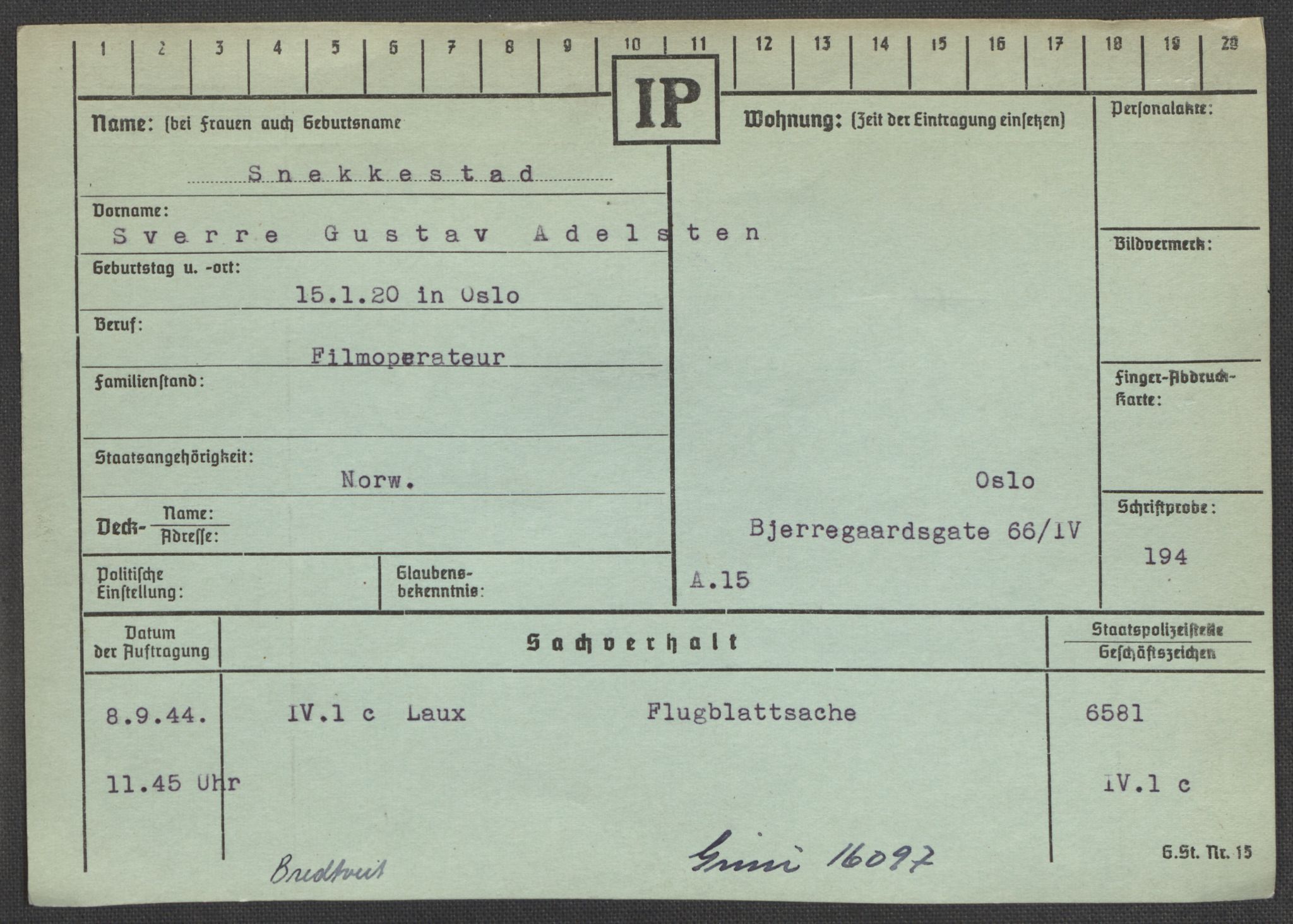 Befehlshaber der Sicherheitspolizei und des SD, RA/RAFA-5969/E/Ea/Eaa/L0009: Register over norske fanger i Møllergata 19: Ru-Sy, 1940-1945, p. 946