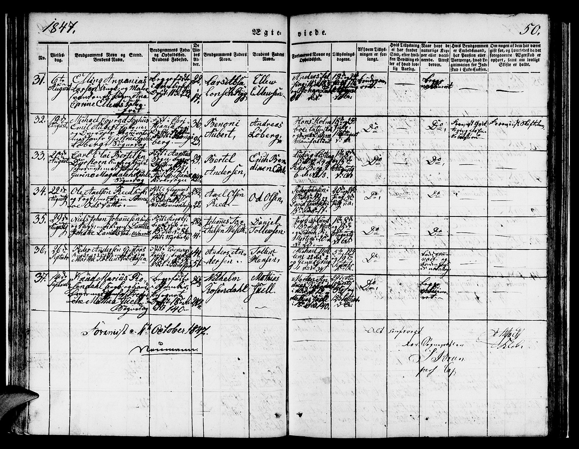 Domkirken sokneprestembete, AV/SAB-A-74801/H/Hab/L0029: Parish register (copy) no. D 1, 1839-1857, p. 50