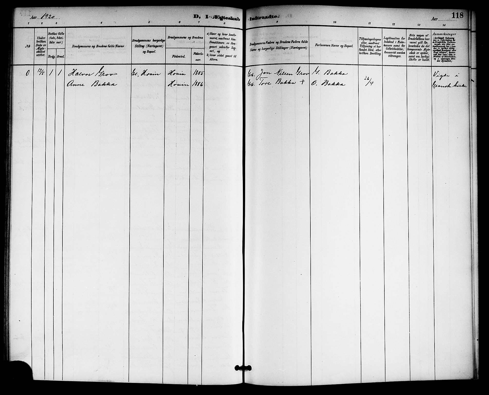 Gransherad kirkebøker, SAKO/A-267/G/Gb/L0003: Parish register (copy) no. II 3, 1887-1921, p. 118