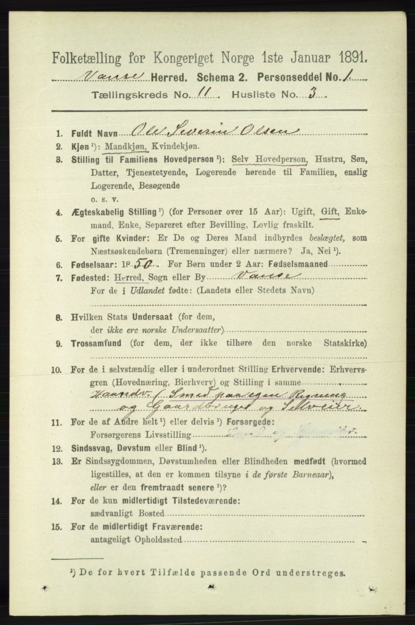 RA, 1891 census for 1041 Vanse, 1891, p. 6195