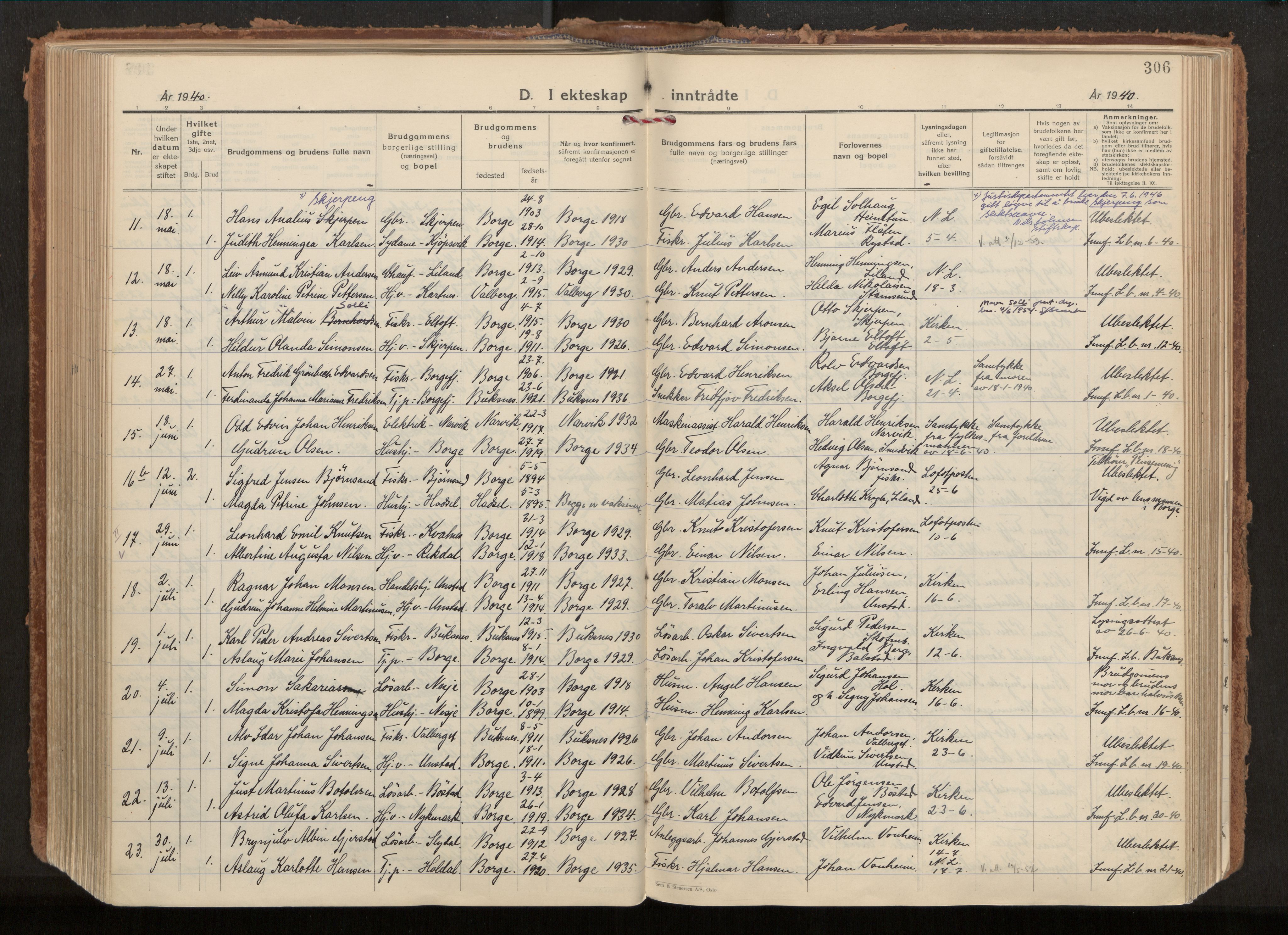 Ministerialprotokoller, klokkerbøker og fødselsregistre - Nordland, AV/SAT-A-1459/880/L1137: Parish register (official) no. 880A11, 1927-1944, p. 306