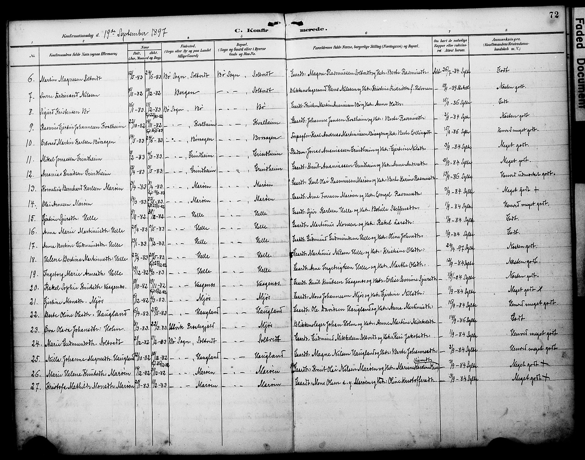 Manger sokneprestembete, SAB/A-76801/H/Haa: Parish register (official) no. C 2, 1891-1902, p. 72