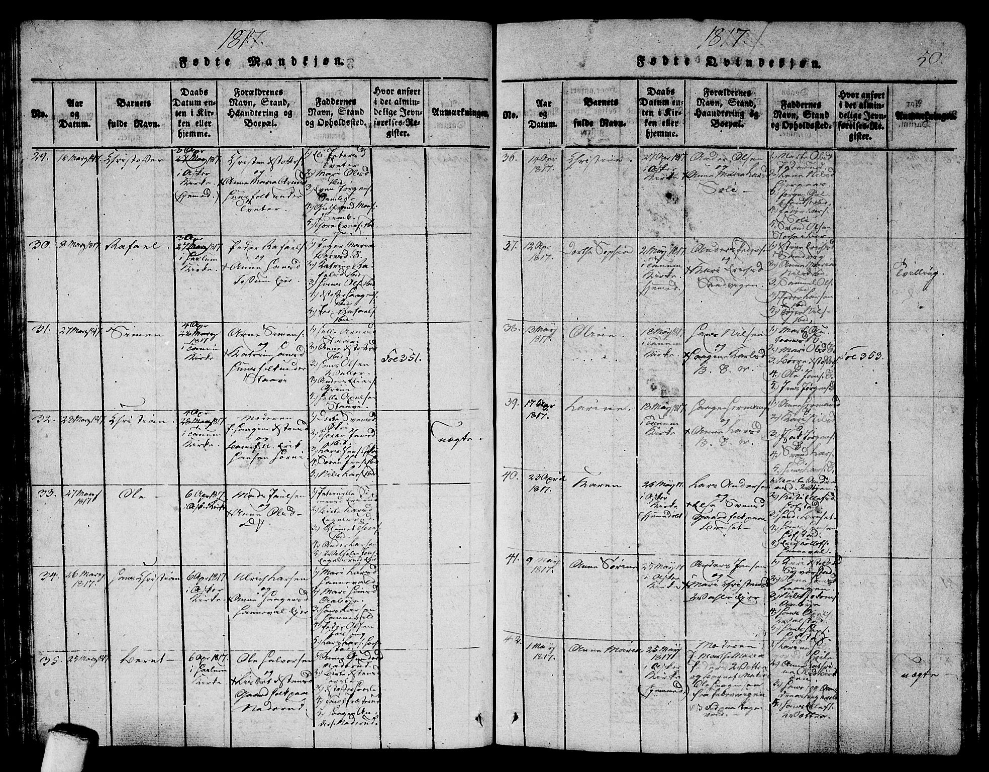 Asker prestekontor Kirkebøker, AV/SAO-A-10256a/G/Ga/L0001: Parish register (copy) no. I 1, 1814-1830, p. 50