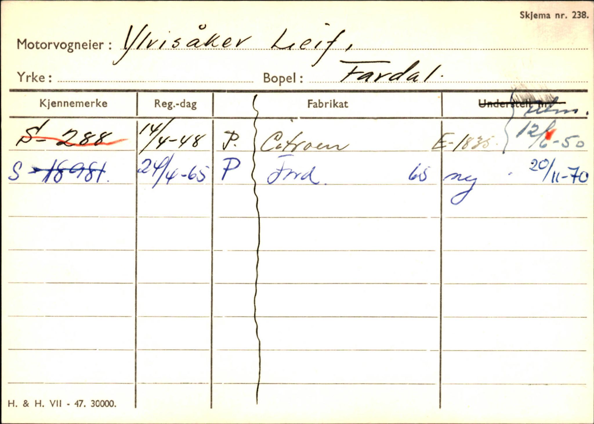 Statens vegvesen, Sogn og Fjordane vegkontor, SAB/A-5301/4/F/L0125: Eigarregister Sogndal V-Å. Aurland A-Å. Fjaler A-N, 1945-1975, p. 162