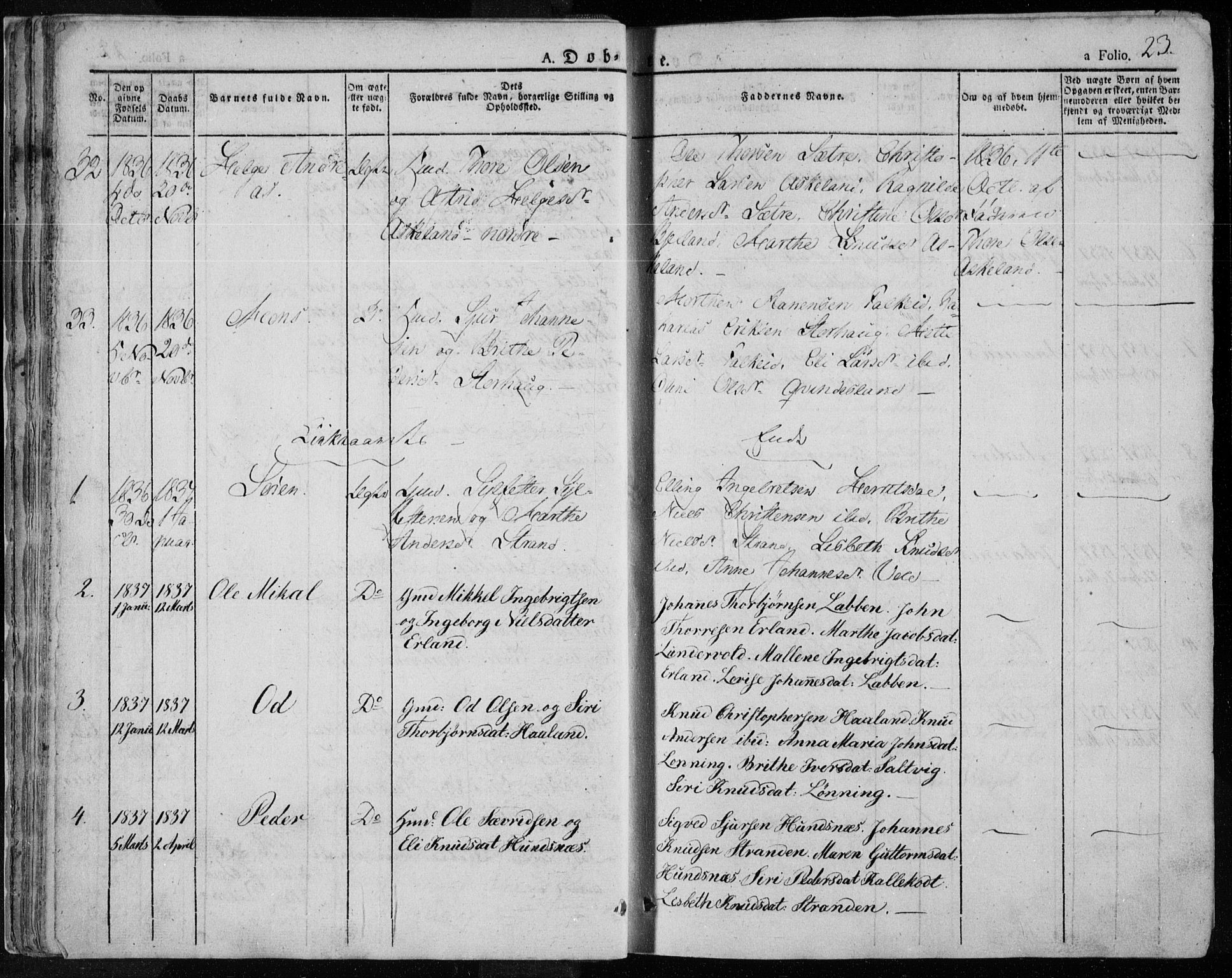Tysvær sokneprestkontor, SAST/A -101864/H/Ha/Haa/L0001: Parish register (official) no. A 1.1, 1831-1856, p. 23