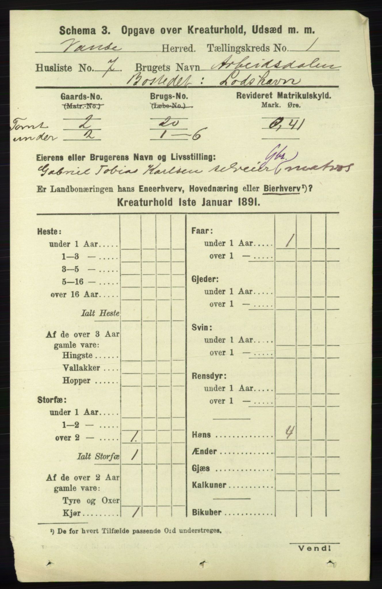 RA, 1891 census for 1041 Vanse, 1891, p. 7816