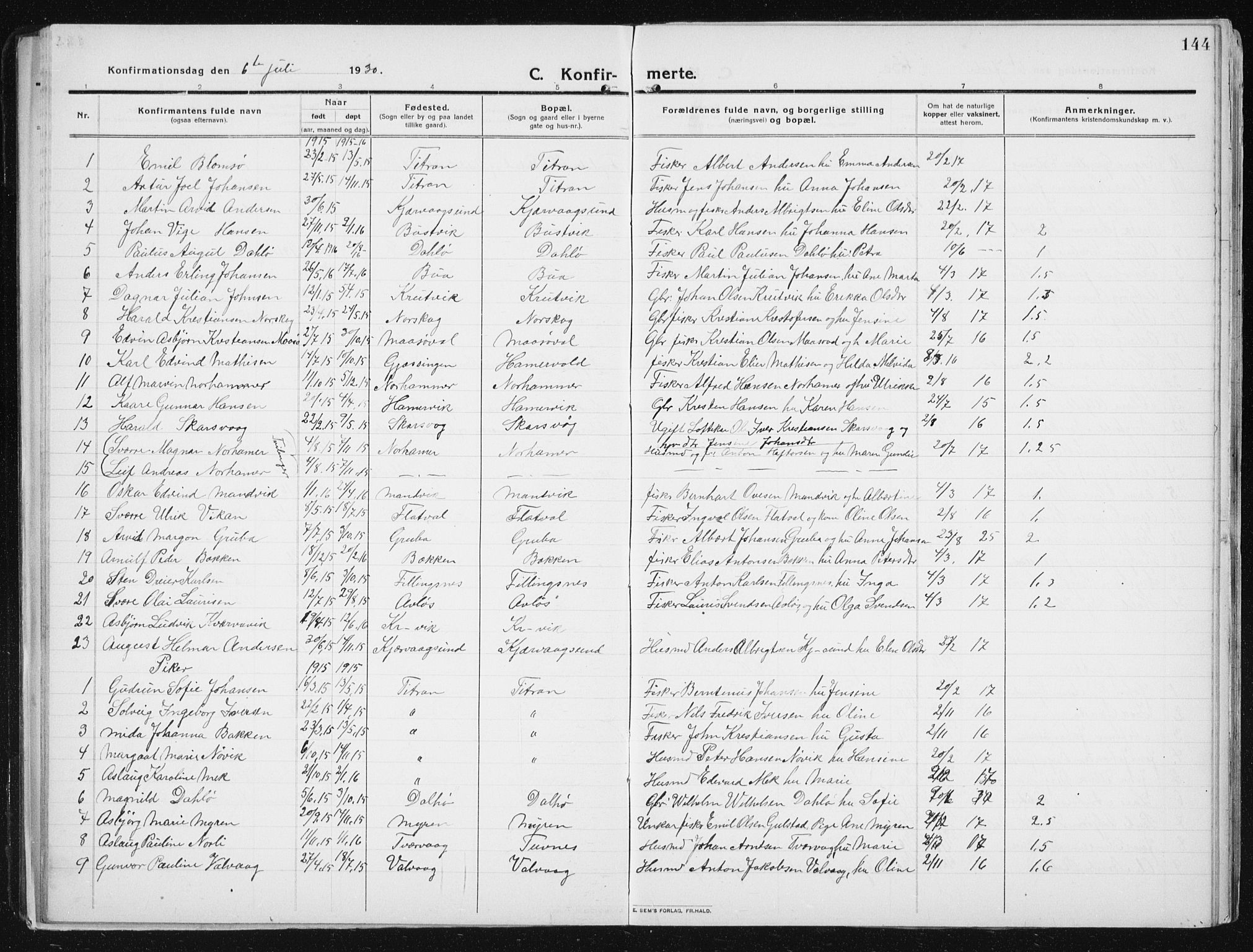 Ministerialprotokoller, klokkerbøker og fødselsregistre - Sør-Trøndelag, SAT/A-1456/641/L0599: Parish register (copy) no. 641C03, 1910-1938, p. 144