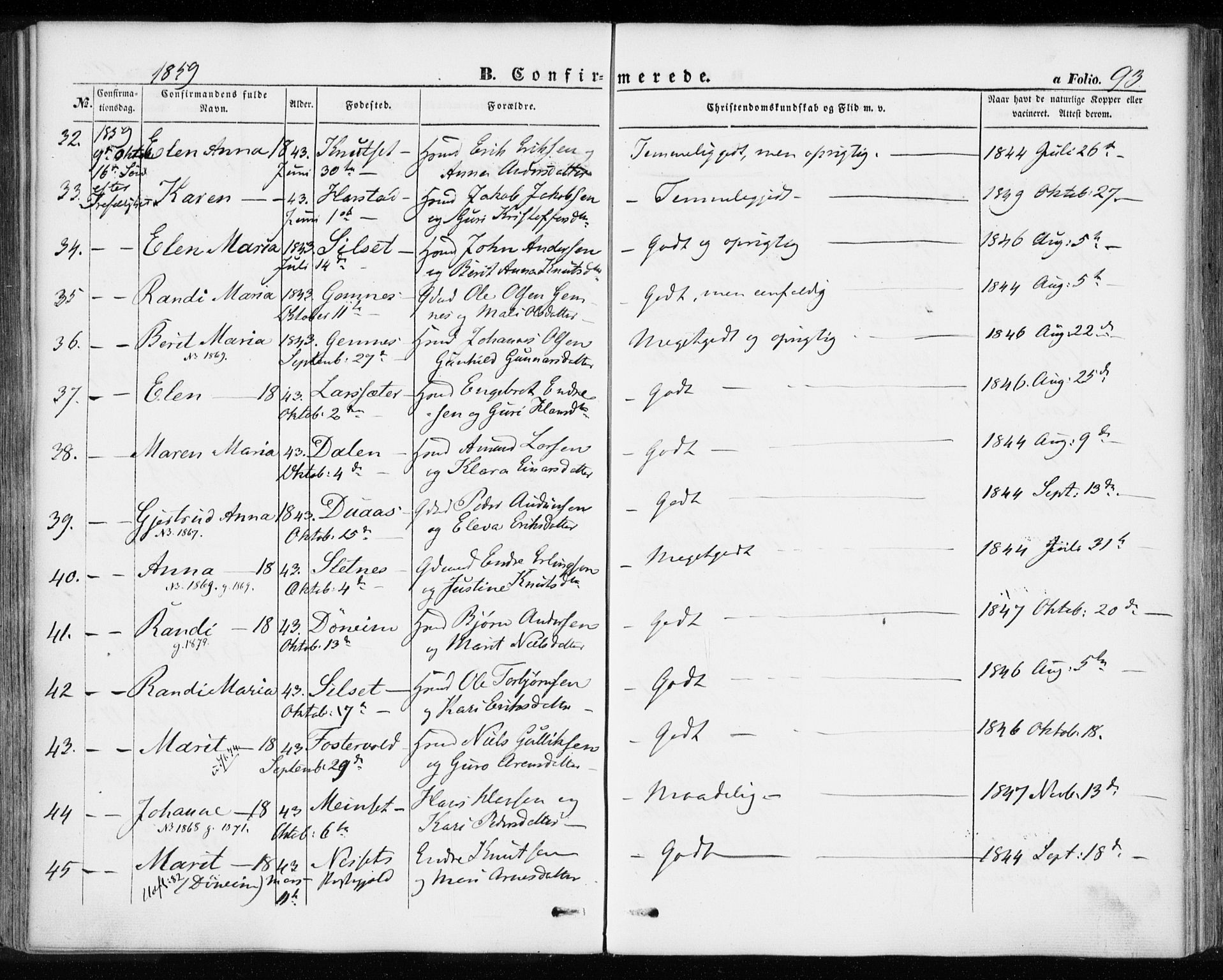 Ministerialprotokoller, klokkerbøker og fødselsregistre - Møre og Romsdal, AV/SAT-A-1454/584/L0965: Parish register (official) no. 584A05, 1857-1868, p. 93