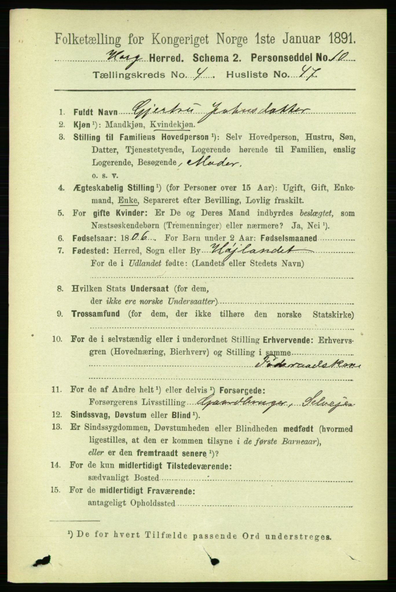 RA, 1891 census for 1650 Horg, 1891, p. 1848