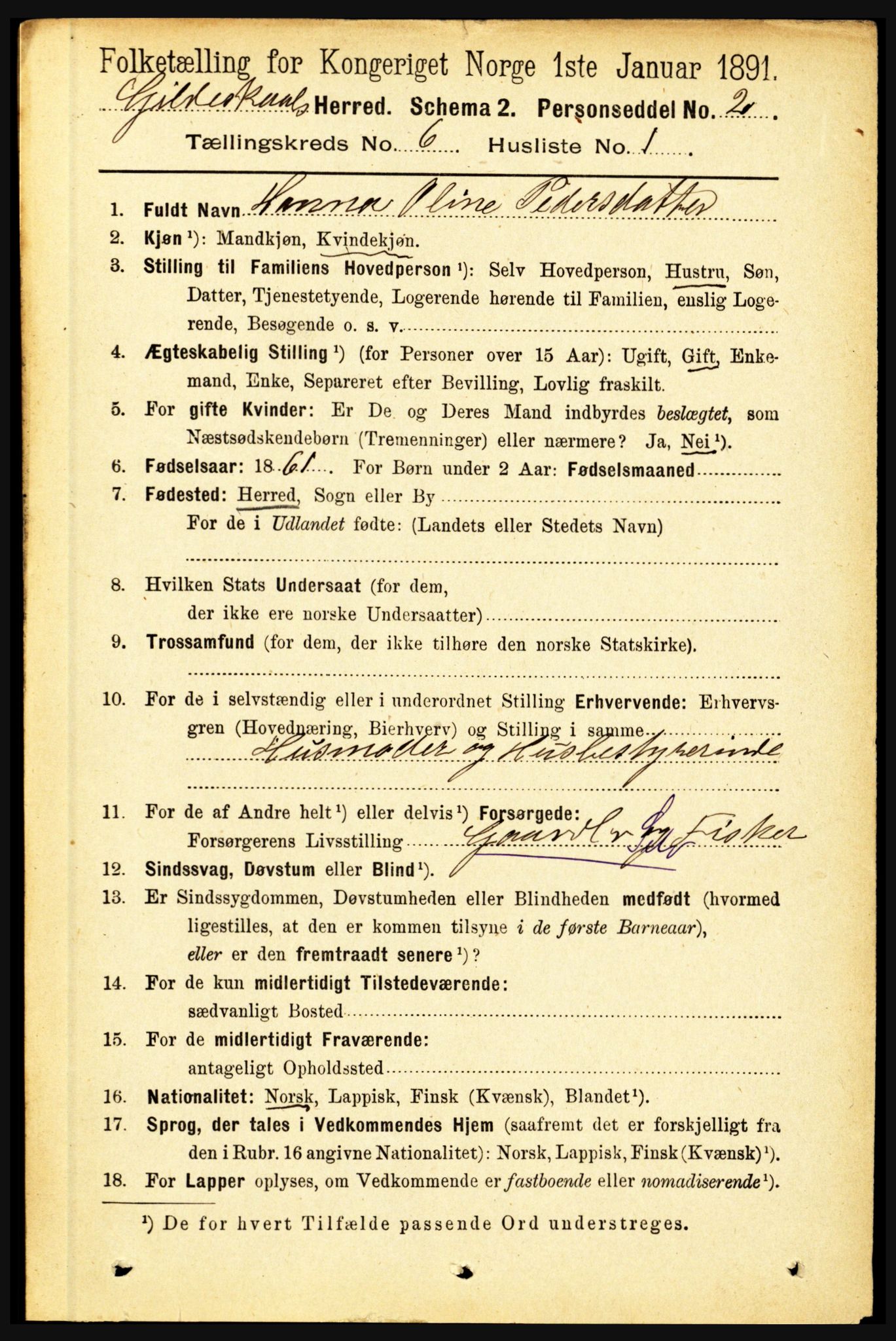 RA, 1891 census for 1838 Gildeskål, 1891, p. 1950