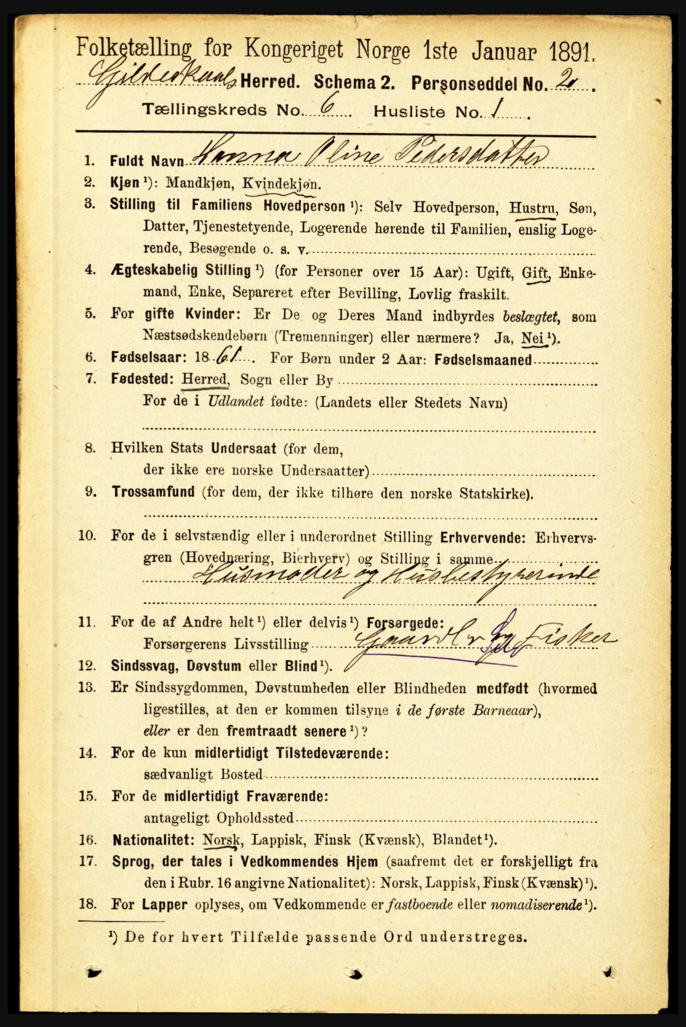 RA, 1891 census for 1838 Gildeskål, 1891, p. 1950