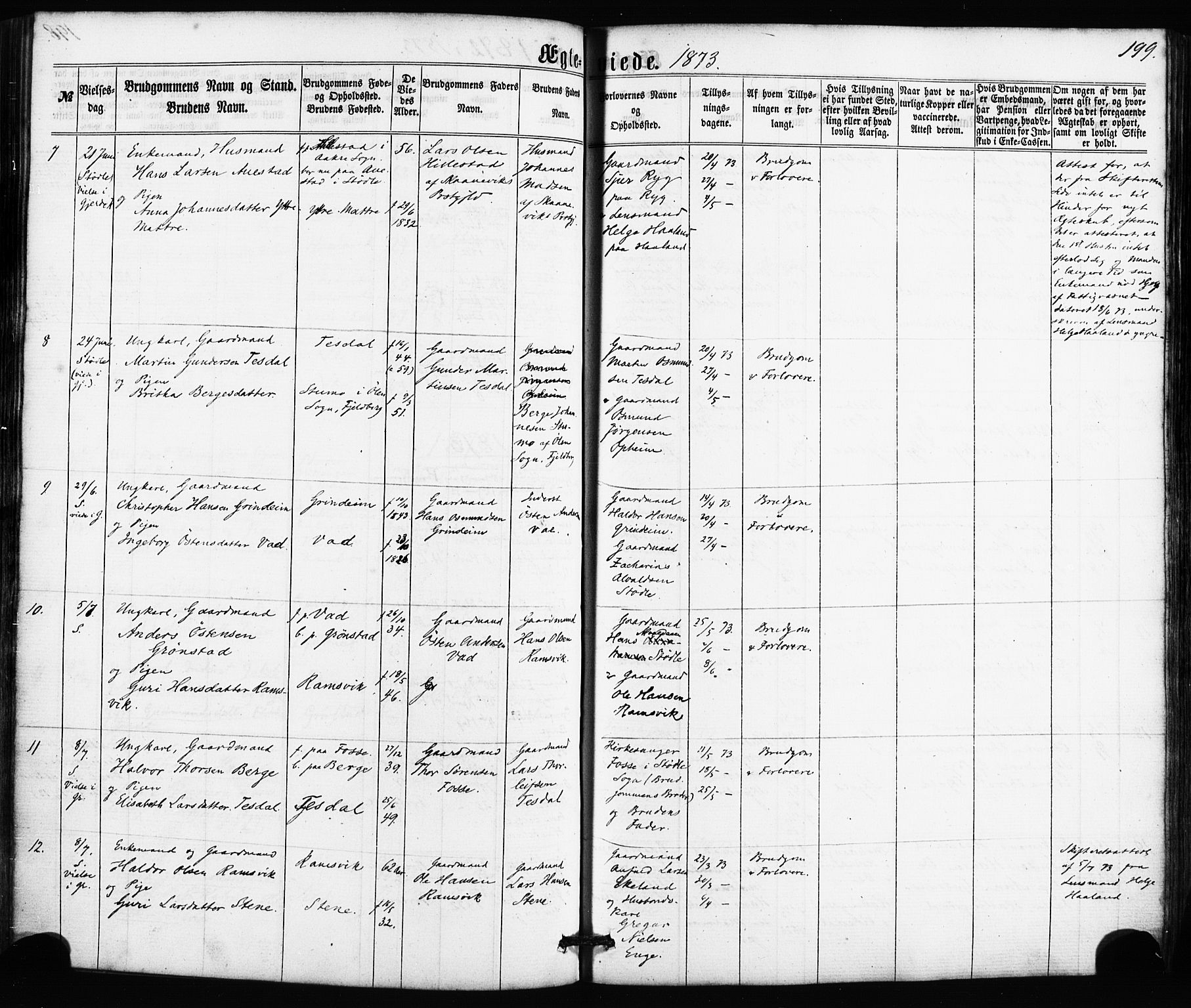 Etne sokneprestembete, AV/SAB-A-75001/H/Haa: Parish register (official) no. A 9, 1862-1878, p. 199