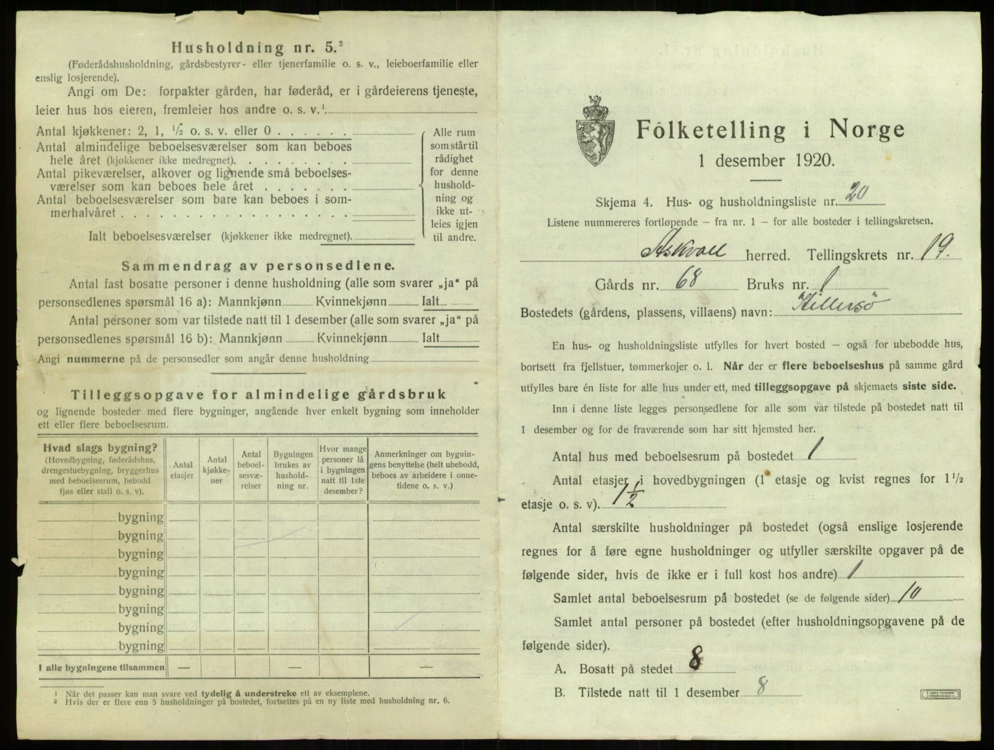 SAB, 1920 census for Askvoll, 1920, p. 1066