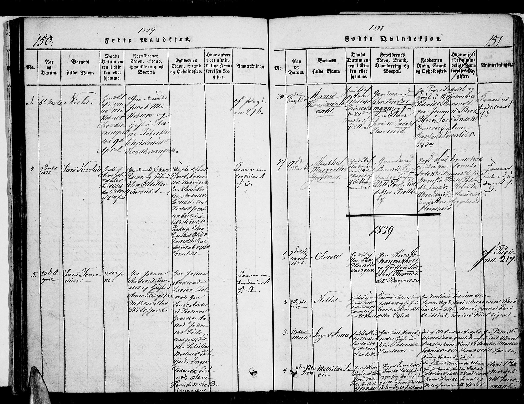 Karlsøy sokneprestembete, AV/SATØ-S-1299/H/Ha/Haa/L0002kirke: Parish register (official) no. 2, 1823-1842, p. 150-151