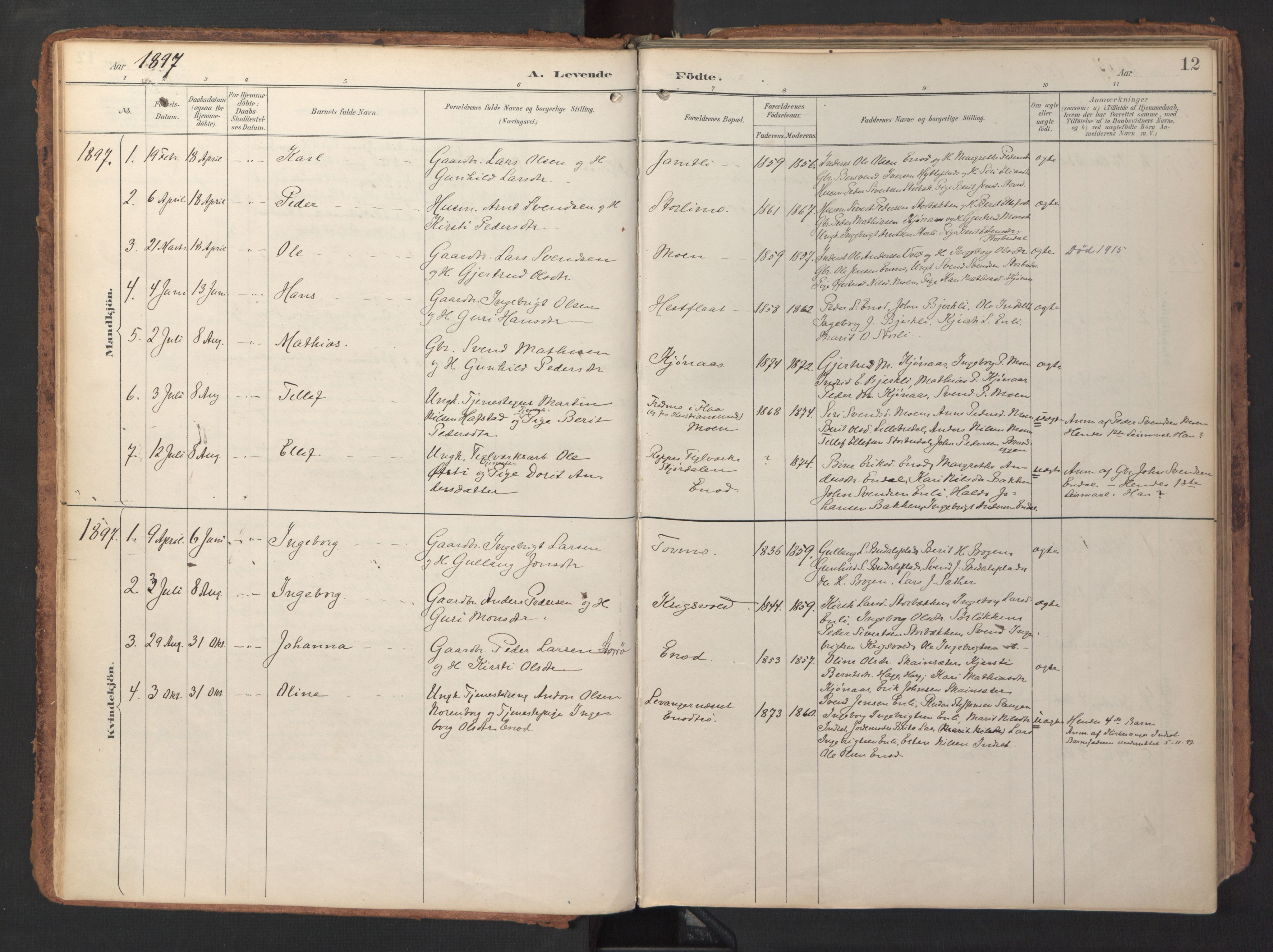 Ministerialprotokoller, klokkerbøker og fødselsregistre - Sør-Trøndelag, SAT/A-1456/690/L1050: Parish register (official) no. 690A01, 1889-1929, p. 12