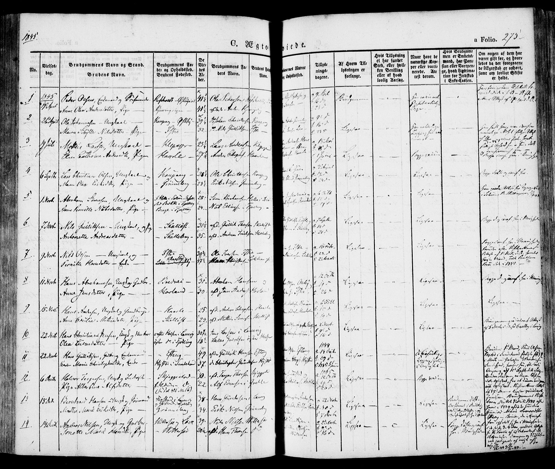 Tjølling kirkebøker, SAKO/A-60/F/Fa/L0006: Parish register (official) no. 6, 1835-1859, p. 275