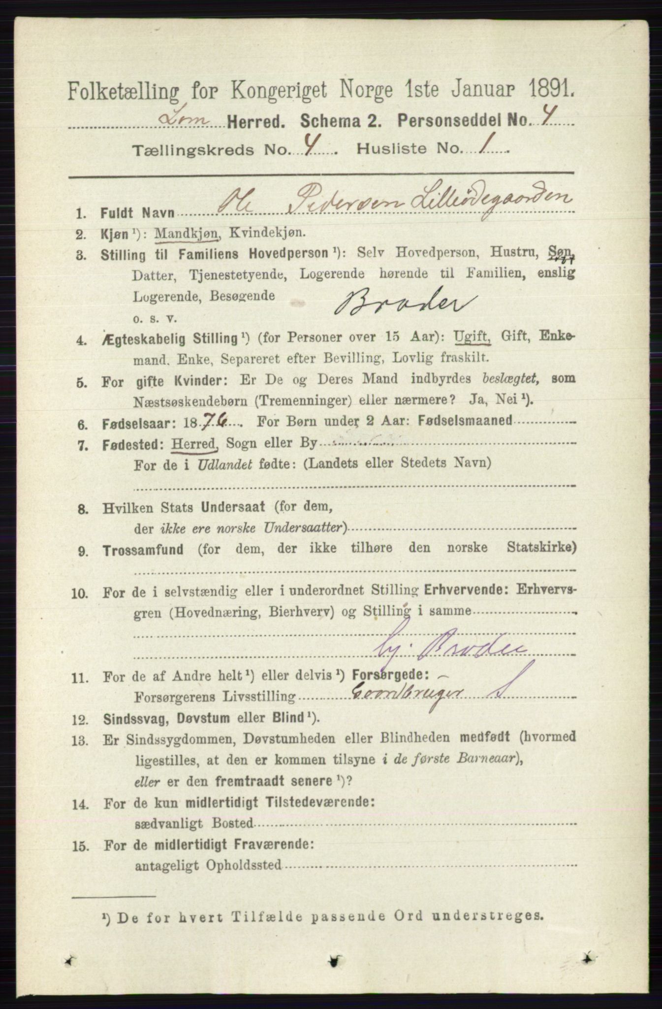 RA, 1891 census for 0514 Lom, 1891, p. 1507