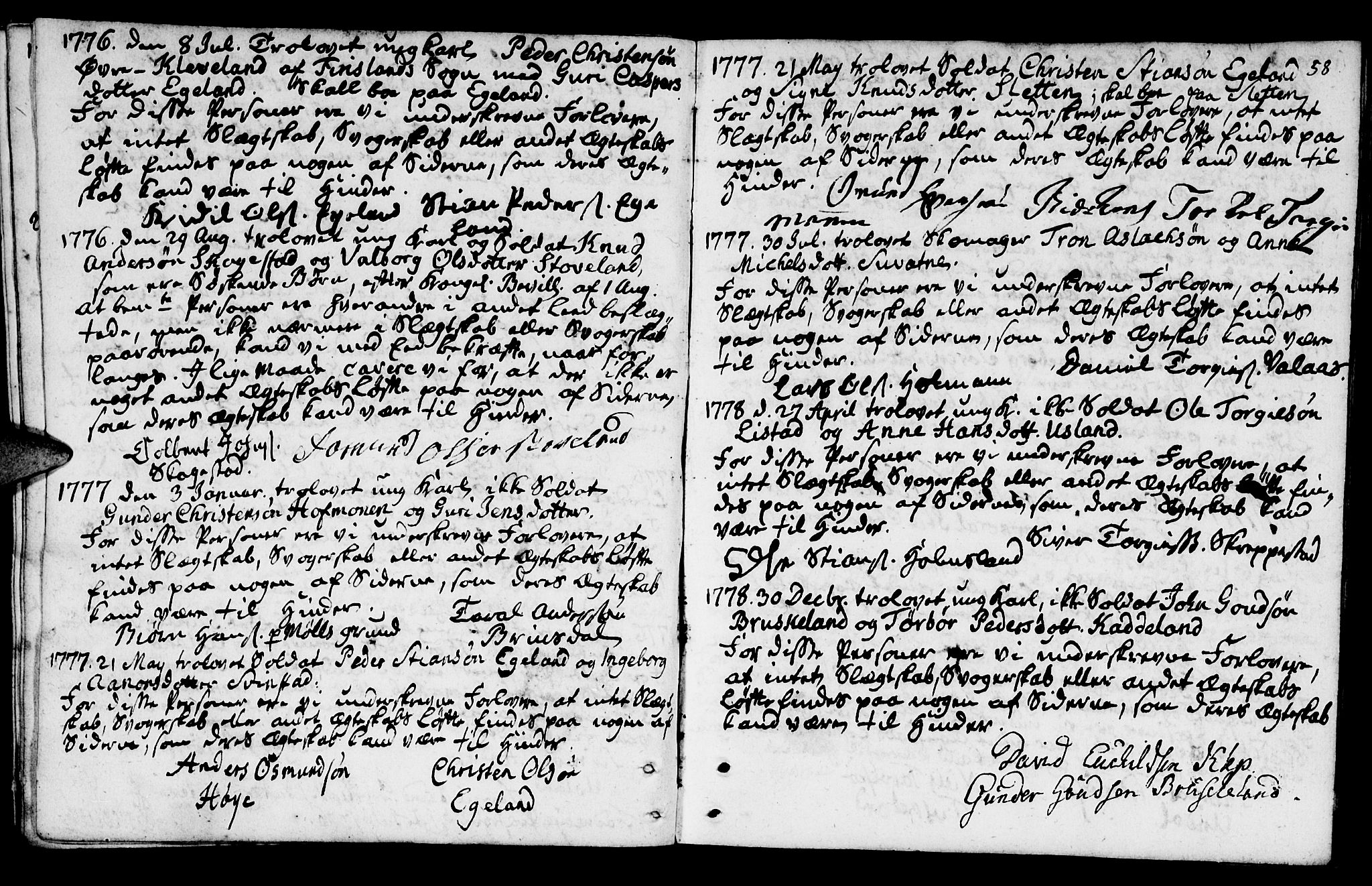 Mandal sokneprestkontor, SAK/1111-0030/F/Fa/Fab/L0001: Parish register (official) no. A 1, 1720-1793, p. 58