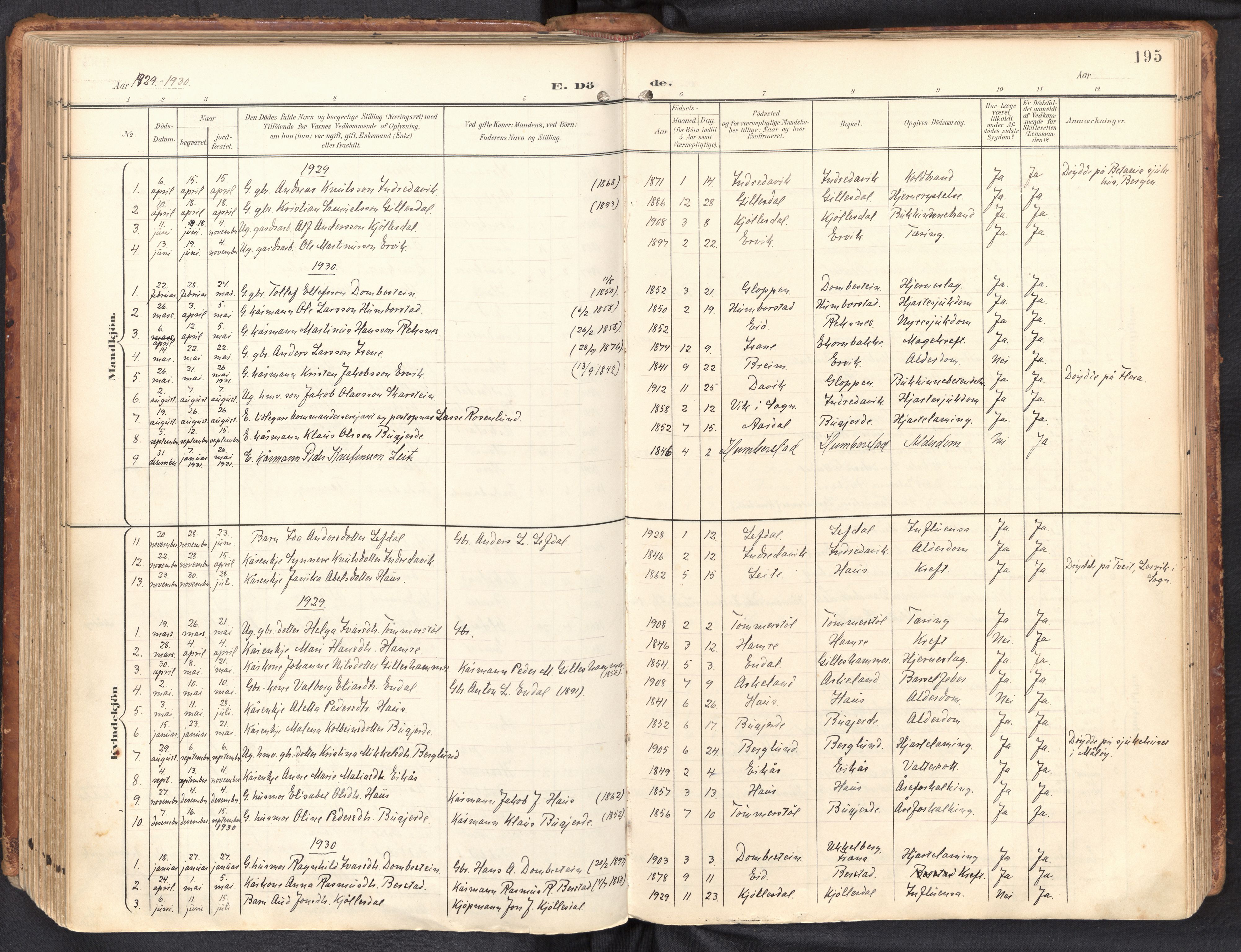 Davik sokneprestembete, SAB/A-79701/H/Haa/Haab/L0002: Parish register (official) no. B 2, 1901-1934, p. 195
