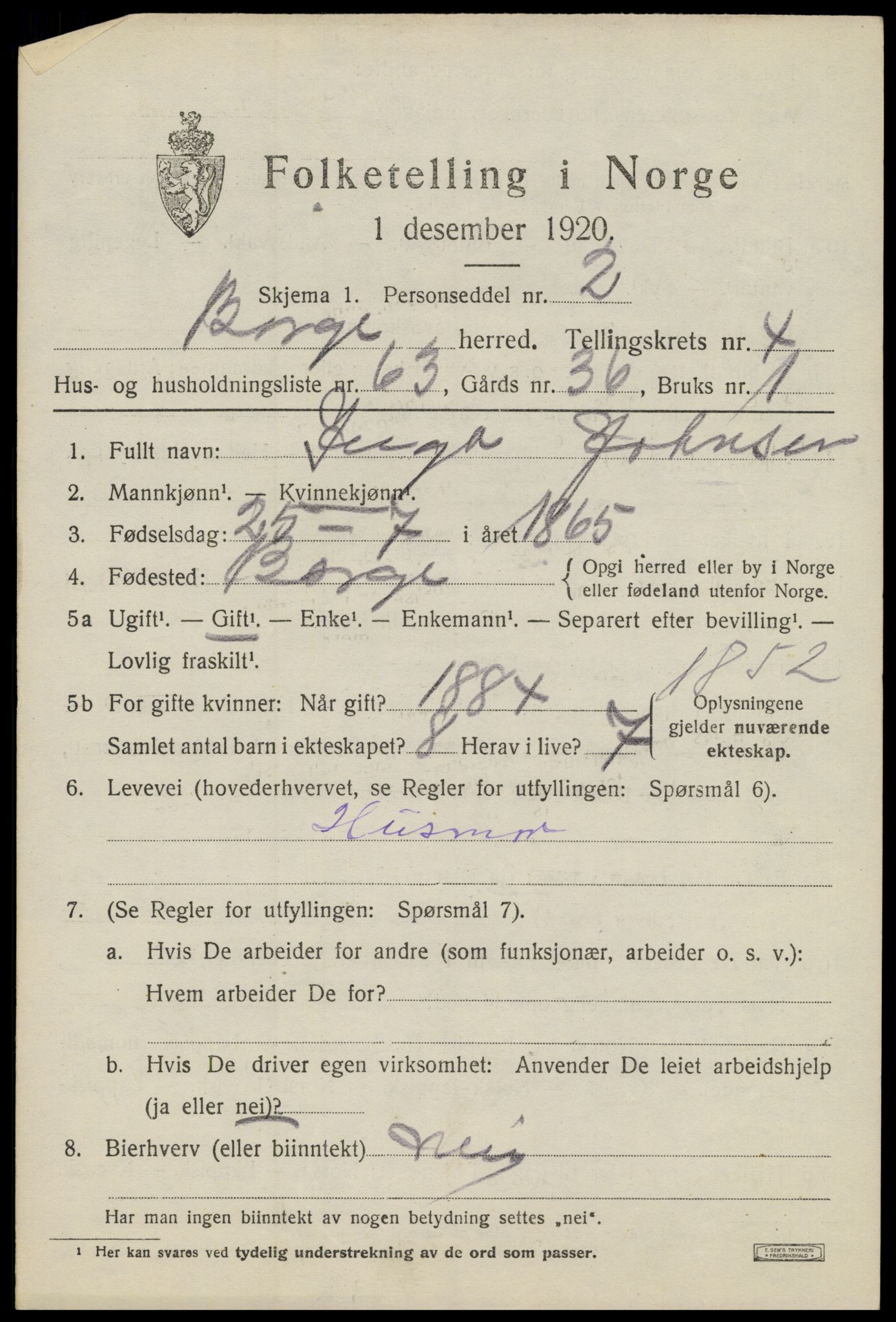 SAT, 1920 census for Borge, 1920, p. 5061