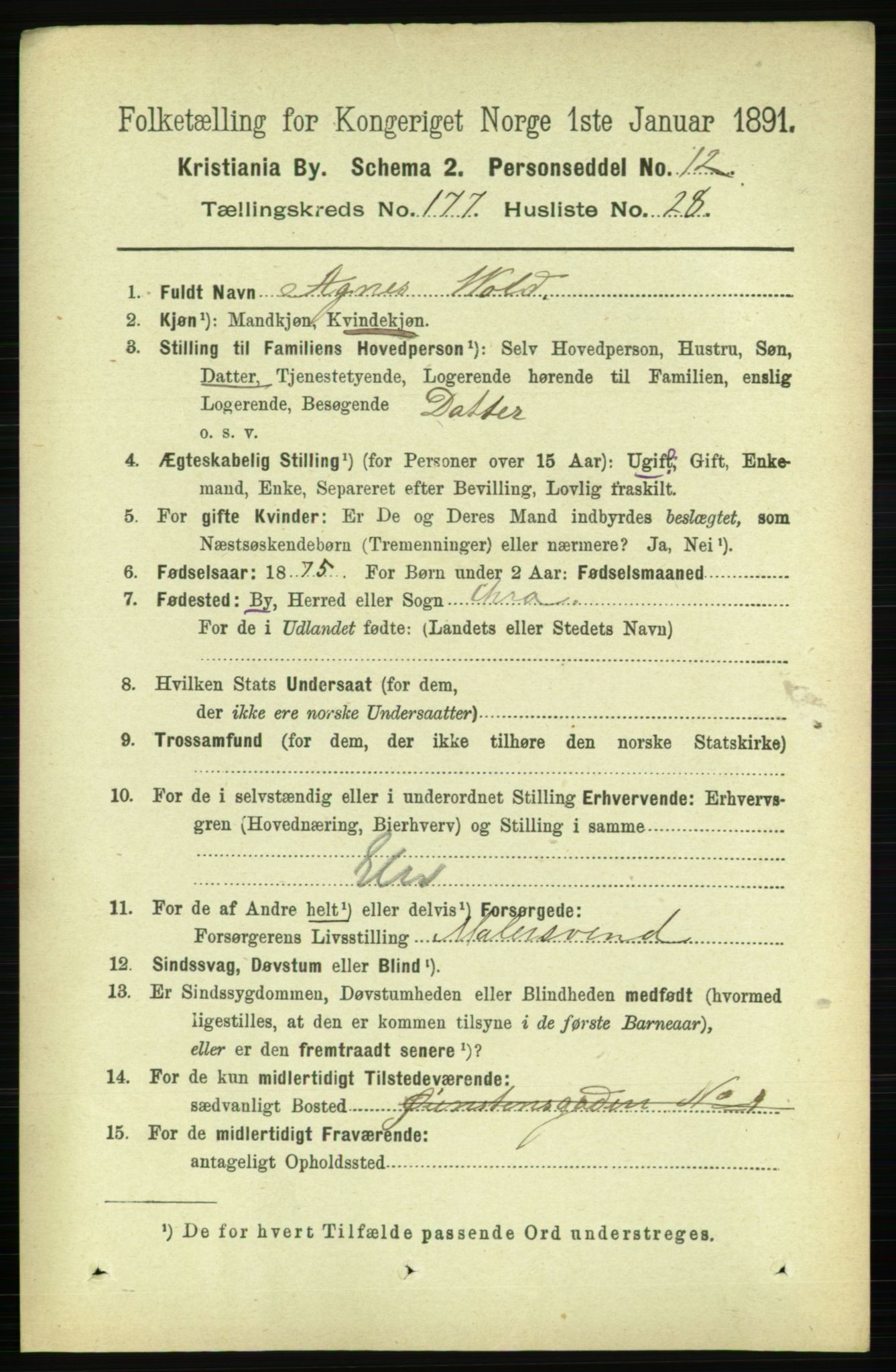 RA, 1891 census for 0301 Kristiania, 1891, p. 106984