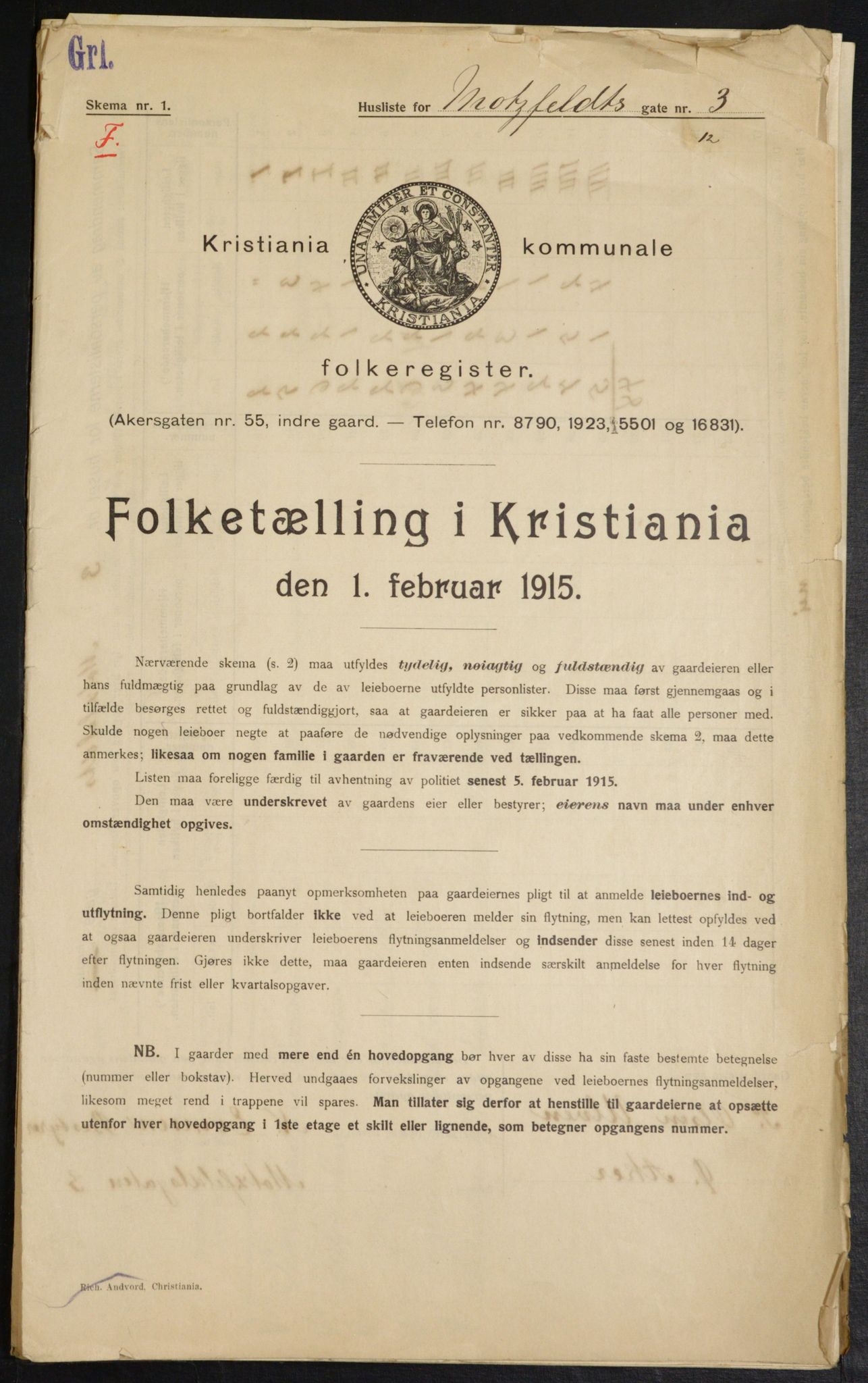 OBA, Municipal Census 1915 for Kristiania, 1915, p. 65327