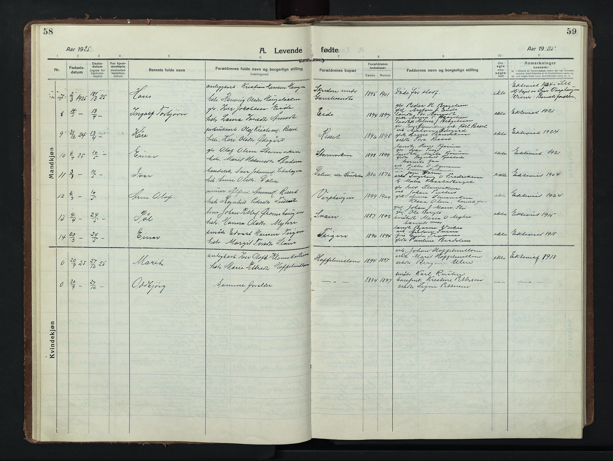 Nord-Fron prestekontor, AV/SAH-PREST-080/H/Ha/Hab/L0008: Parish register (copy) no. 8, 1915-1948, p. 58-59