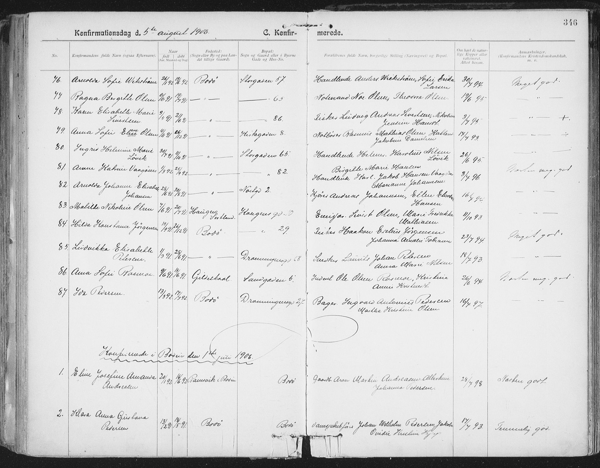 Ministerialprotokoller, klokkerbøker og fødselsregistre - Nordland, AV/SAT-A-1459/801/L0011: Parish register (official) no. 801A11, 1900-1916, p. 346