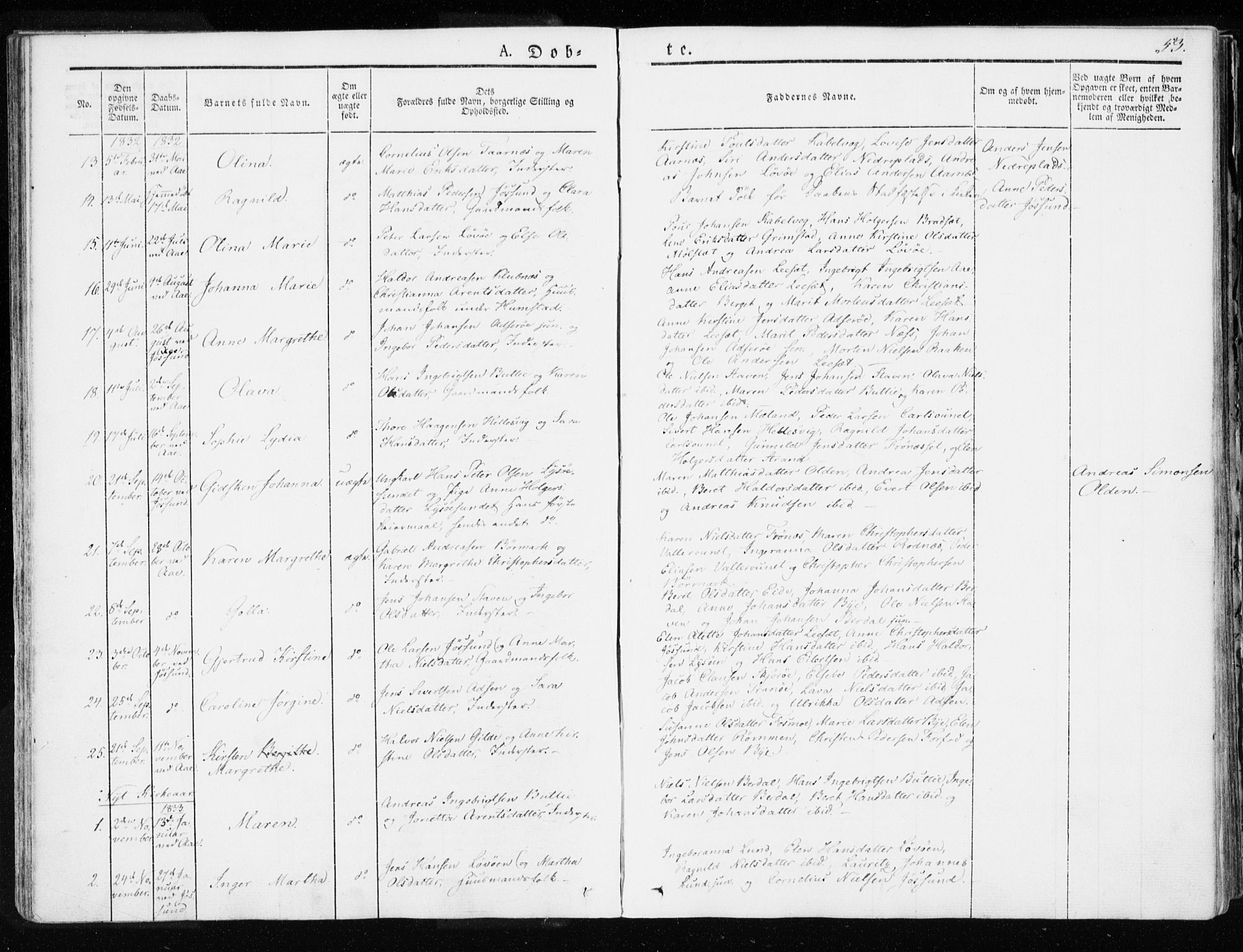 Ministerialprotokoller, klokkerbøker og fødselsregistre - Sør-Trøndelag, SAT/A-1456/655/L0676: Parish register (official) no. 655A05, 1830-1847, p. 53
