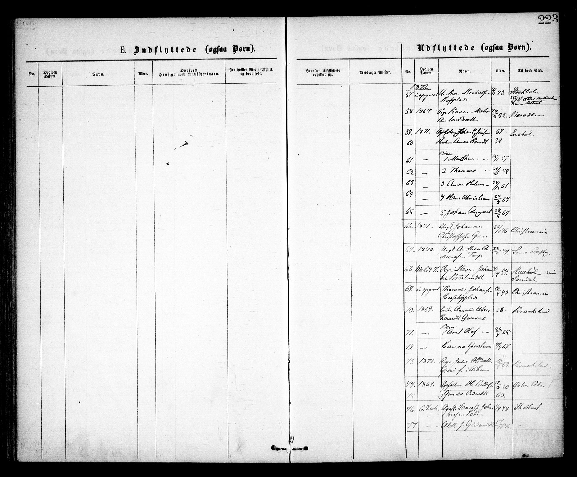 Spydeberg prestekontor Kirkebøker, SAO/A-10924/F/Fa/L0006: Parish register (official) no. I 6, 1863-1874, p. 223