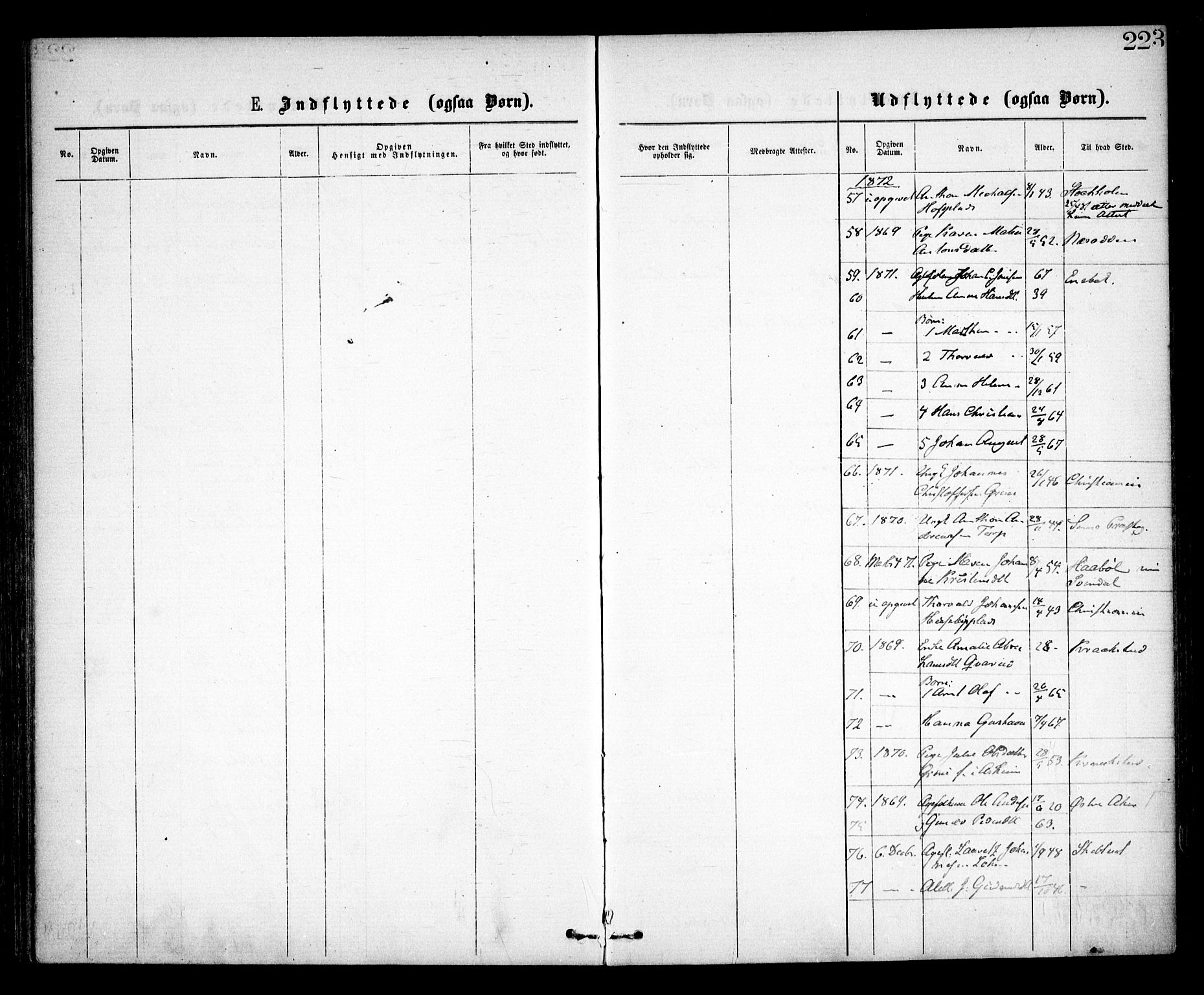 Spydeberg prestekontor Kirkebøker, AV/SAO-A-10924/F/Fa/L0006: Parish register (official) no. I 6, 1863-1874, p. 223