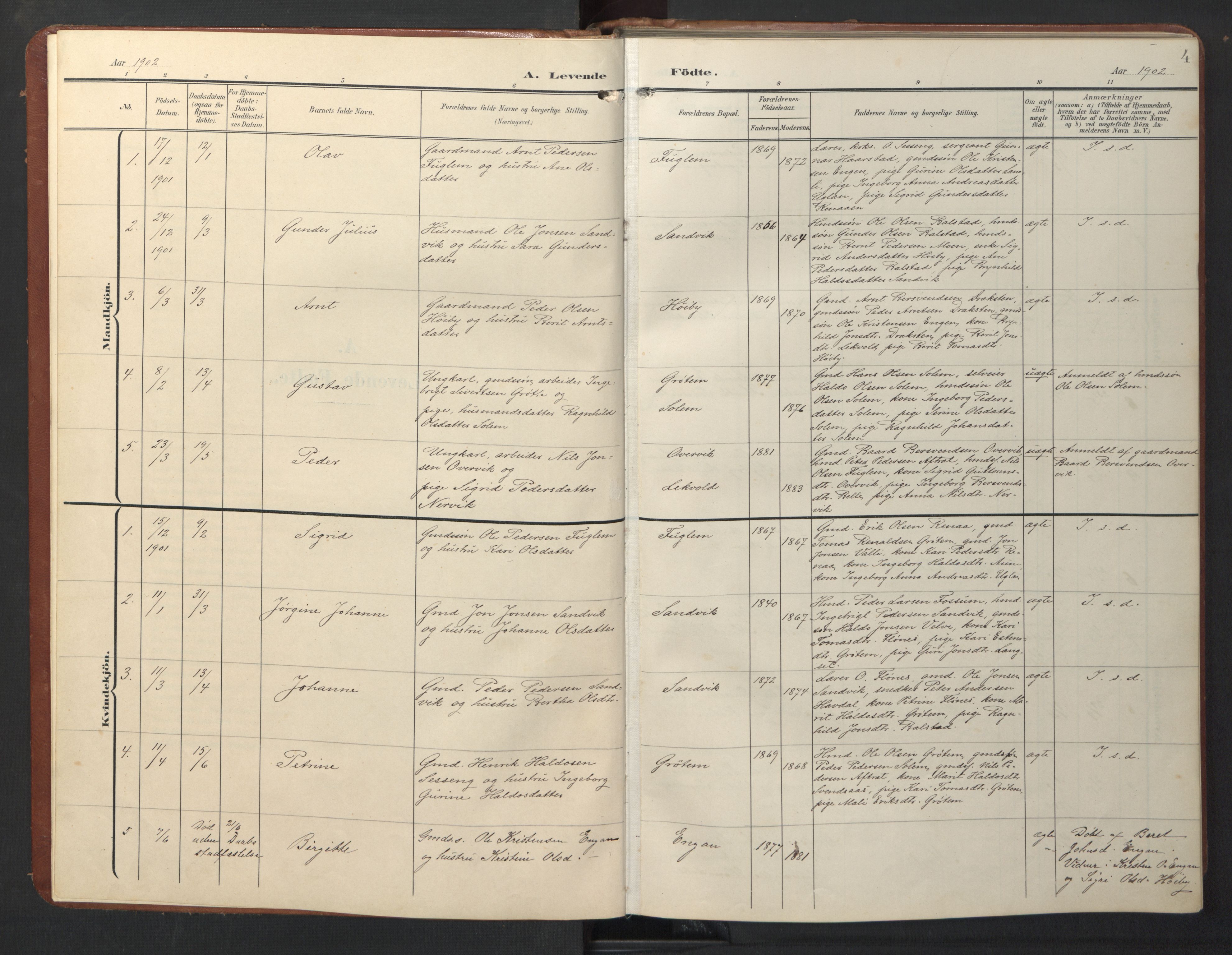 Ministerialprotokoller, klokkerbøker og fødselsregistre - Sør-Trøndelag, SAT/A-1456/696/L1161: Parish register (copy) no. 696C01, 1902-1950, p. 4