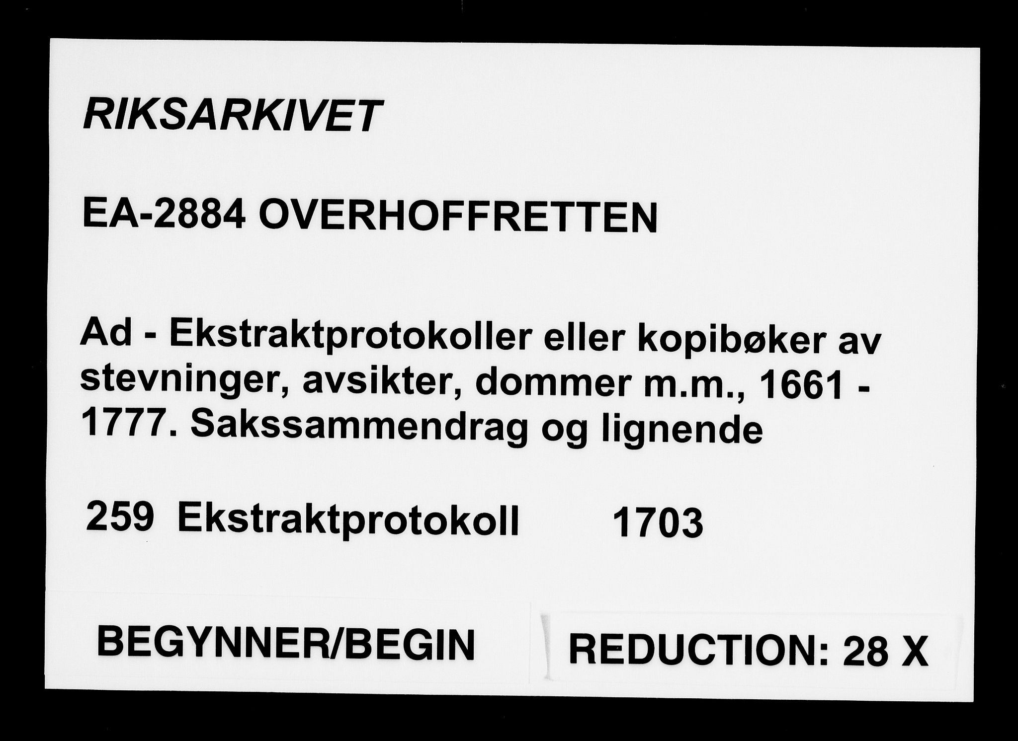 Overhoffretten 1667-1797, AV/RA-EA-2884/Ad/L0259: Ekstraktprotokoll, 1703