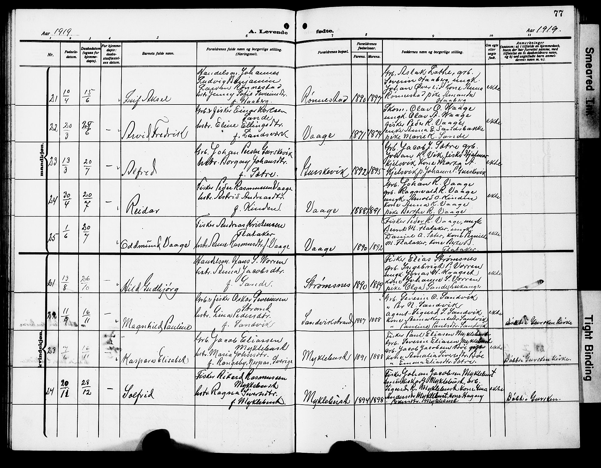 Ministerialprotokoller, klokkerbøker og fødselsregistre - Møre og Romsdal, AV/SAT-A-1454/503/L0050: Parish register (copy) no. 503C05, 1909-1922, p. 77