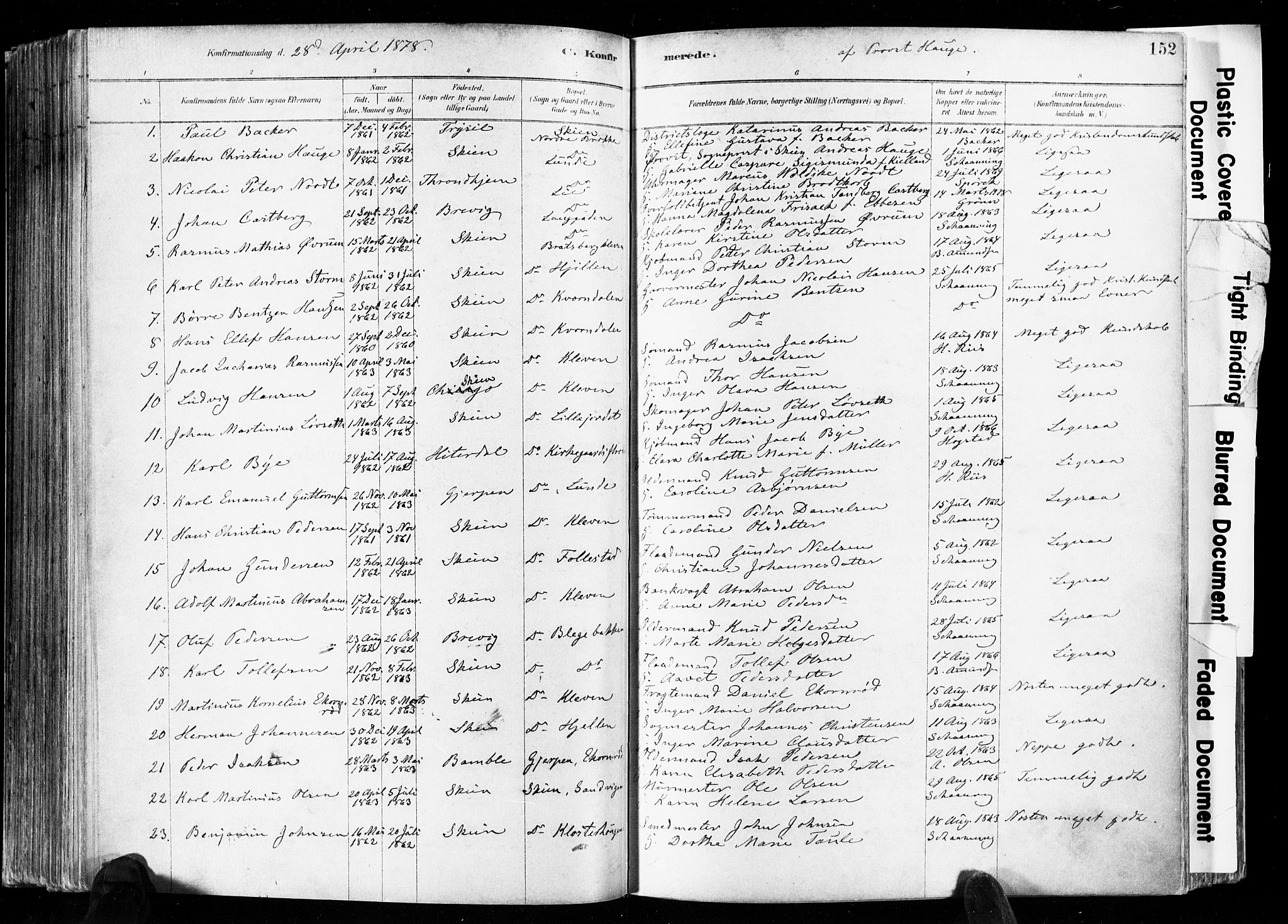 Skien kirkebøker, SAKO/A-302/F/Fa/L0009: Parish register (official) no. 9, 1878-1890, p. 152
