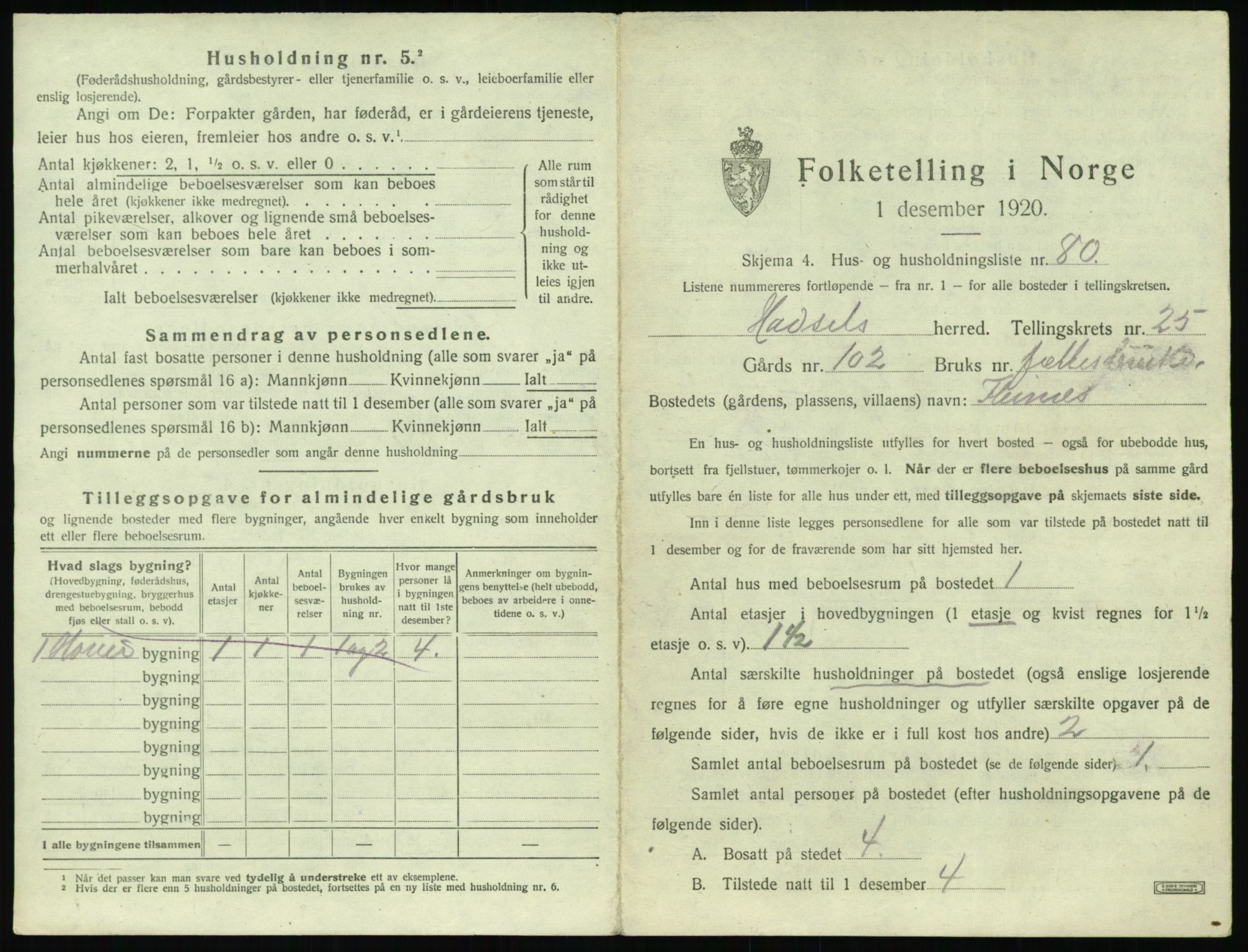 SAT, 1920 census for Hadsel, 1920, p. 3390