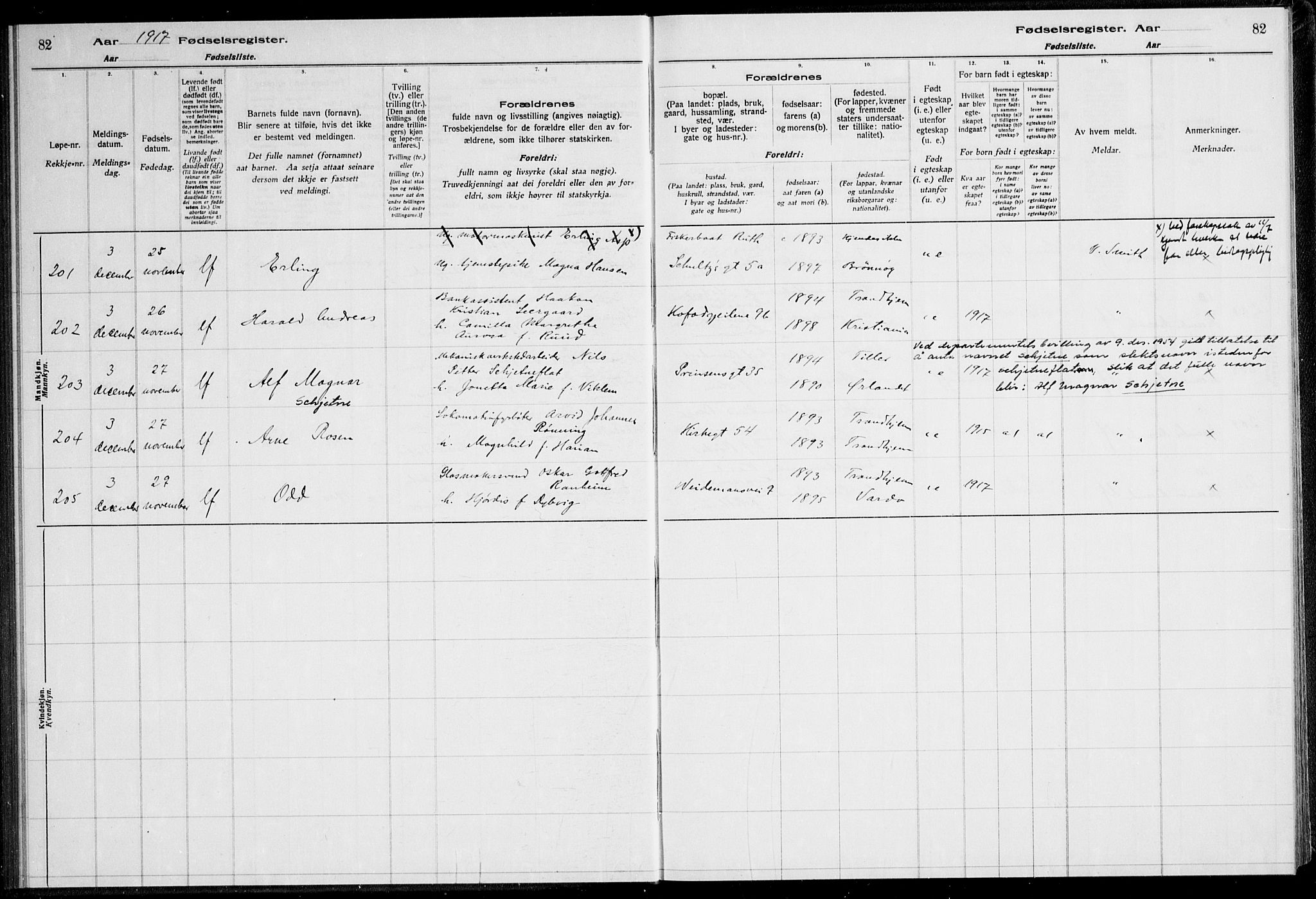 Ministerialprotokoller, klokkerbøker og fødselsregistre - Sør-Trøndelag, SAT/A-1456/600/L0002: Birth register no. 600.II.4.1, 1916-1920, p. 82