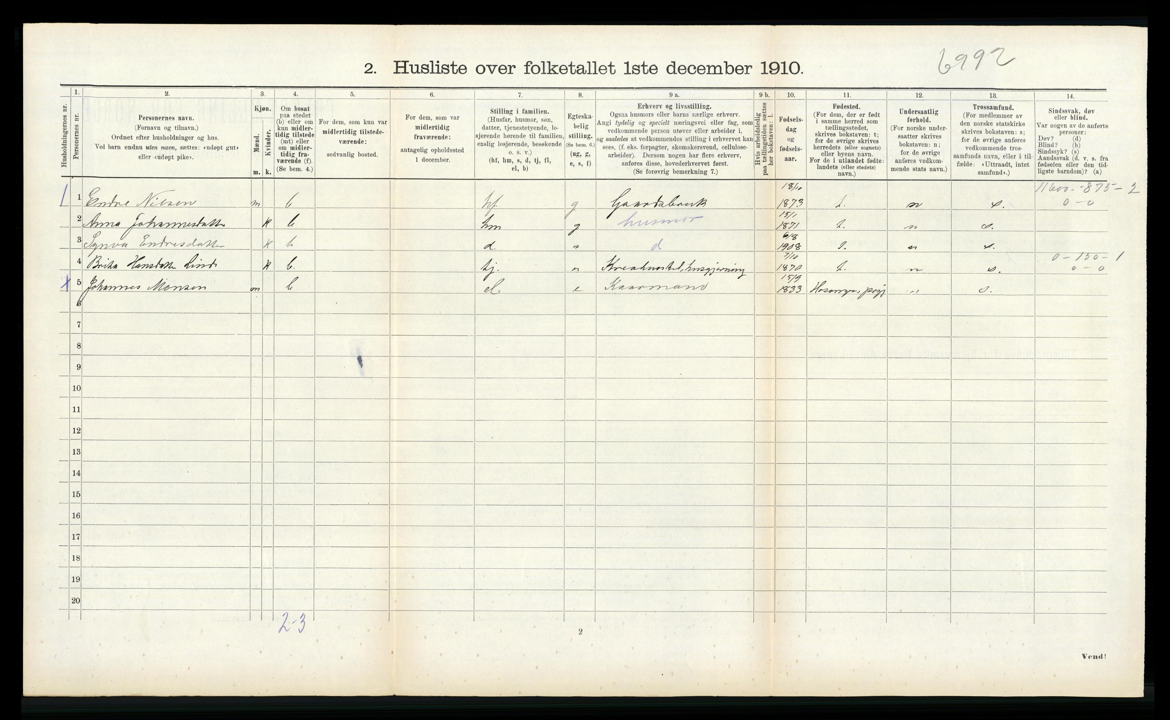 RA, 1910 census for Vik, 1910, p. 342