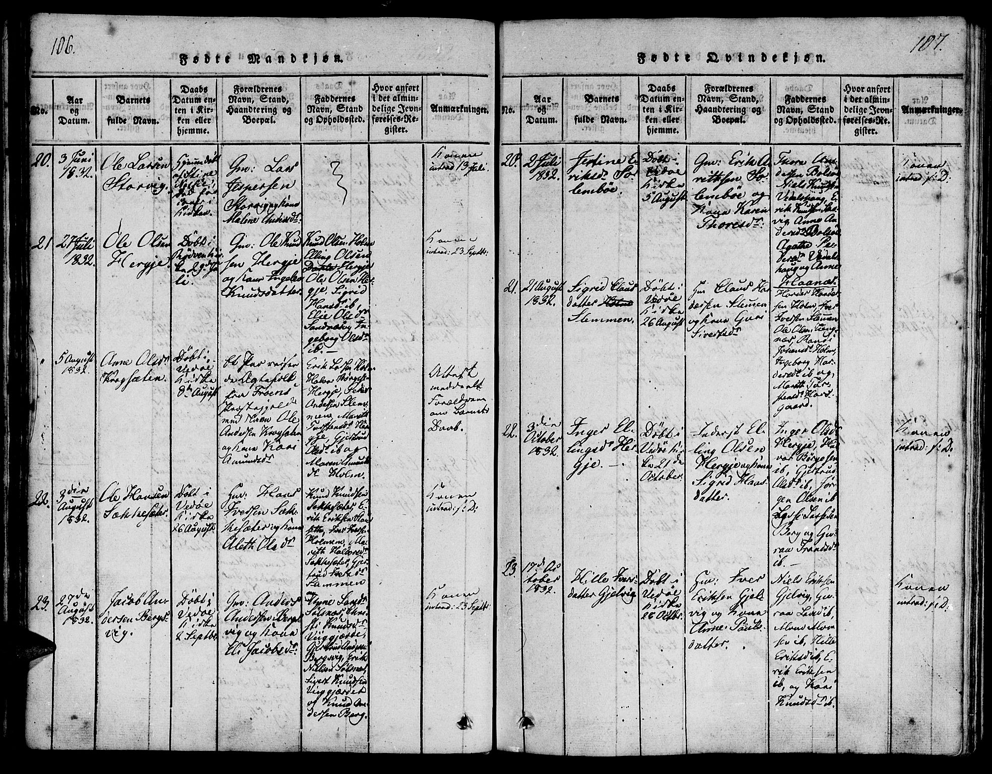 Ministerialprotokoller, klokkerbøker og fødselsregistre - Møre og Romsdal, AV/SAT-A-1454/547/L0602: Parish register (official) no. 547A04, 1818-1845, p. 106-107