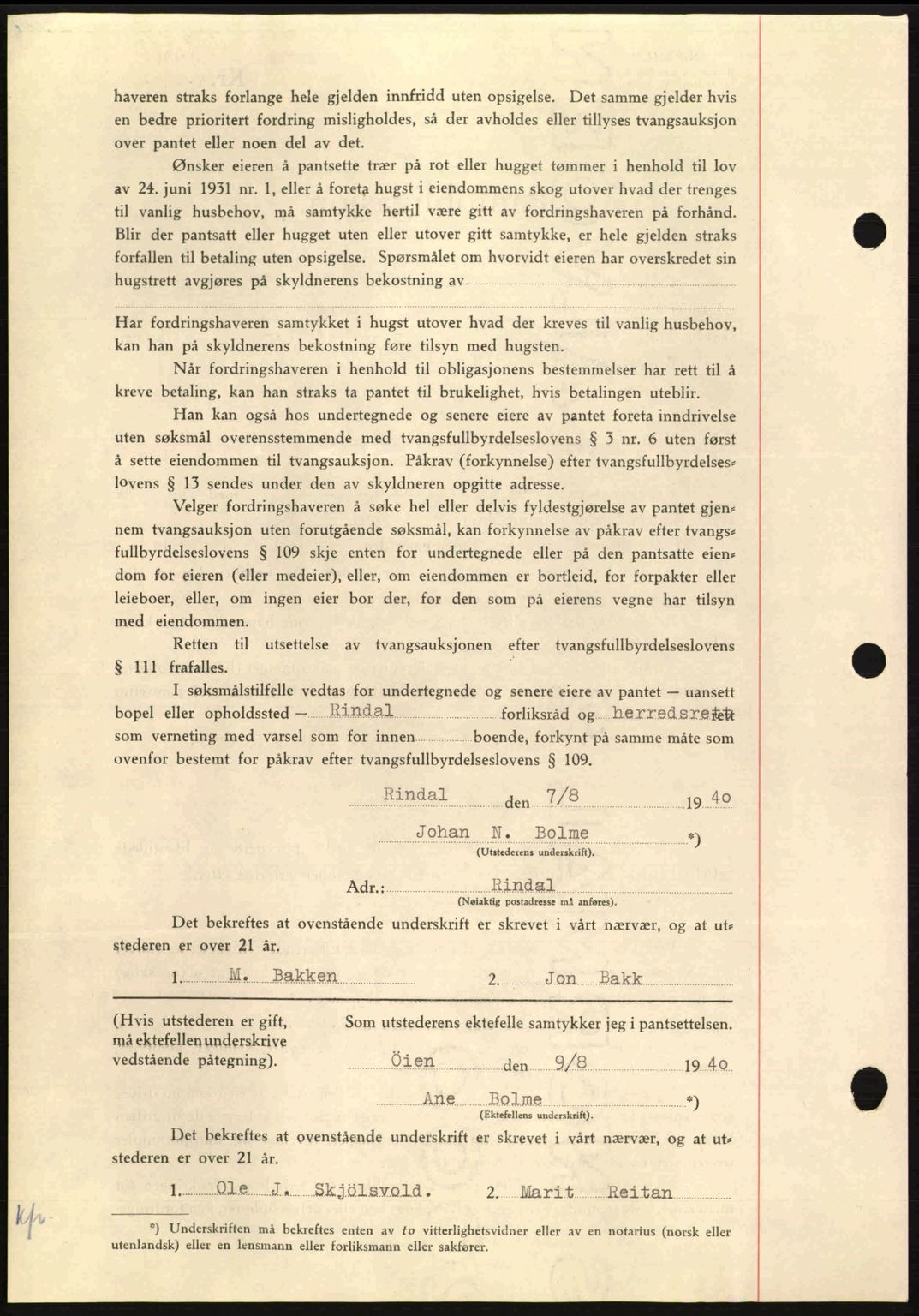 Nordmøre sorenskriveri, AV/SAT-A-4132/1/2/2Ca: Mortgage book no. B87, 1940-1941, Diary no: : 1416/1940