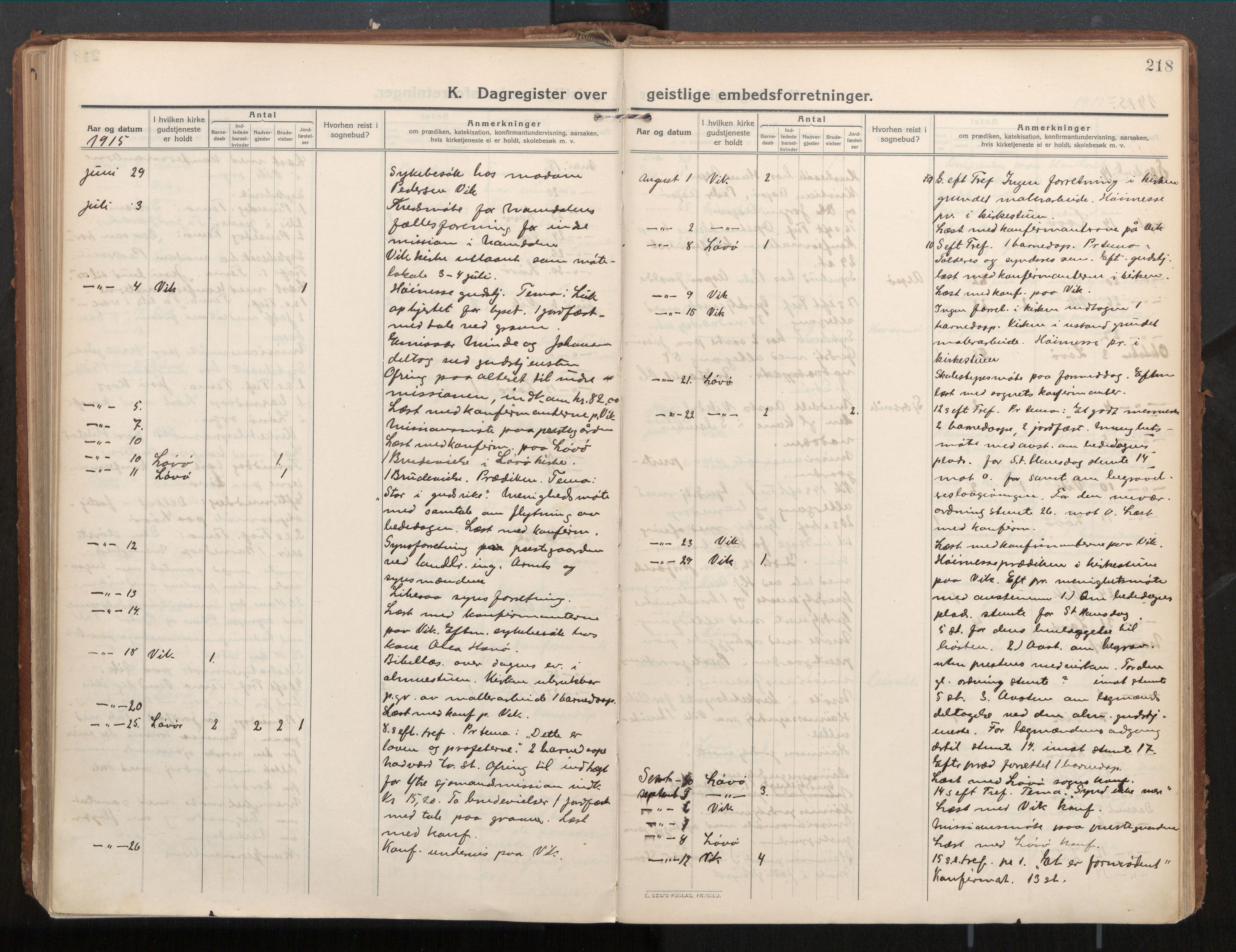 Ministerialprotokoller, klokkerbøker og fødselsregistre - Nord-Trøndelag, AV/SAT-A-1458/771/L0598: Parish register (official) no. 771A05, 1911-1937, p. 218