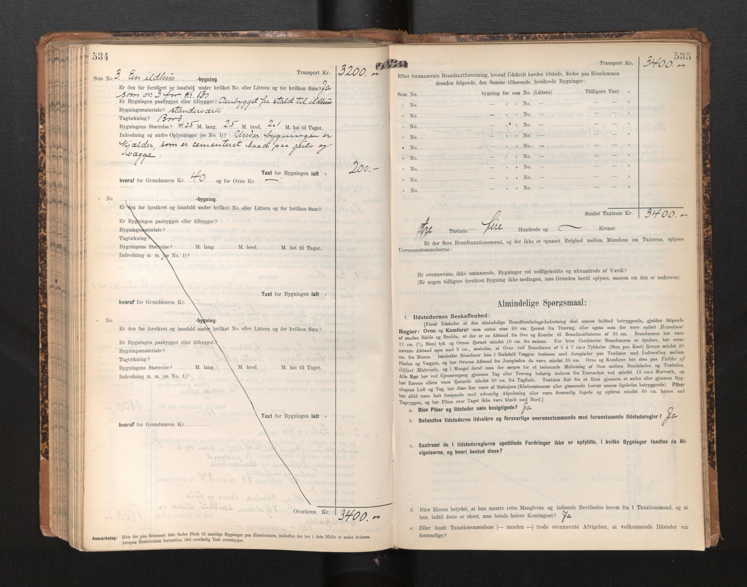 Lensmannen i Leikanger, AV/SAB-A-29201/0012/L0005: Branntakstprotokoll, skjematakst, 1907-1917, p. 534-535