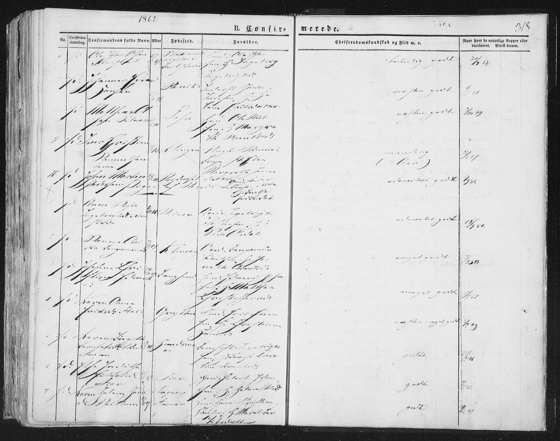 Ministerialprotokoller, klokkerbøker og fødselsregistre - Nord-Trøndelag, AV/SAT-A-1458/764/L0551: Parish register (official) no. 764A07a, 1824-1864, p. 318