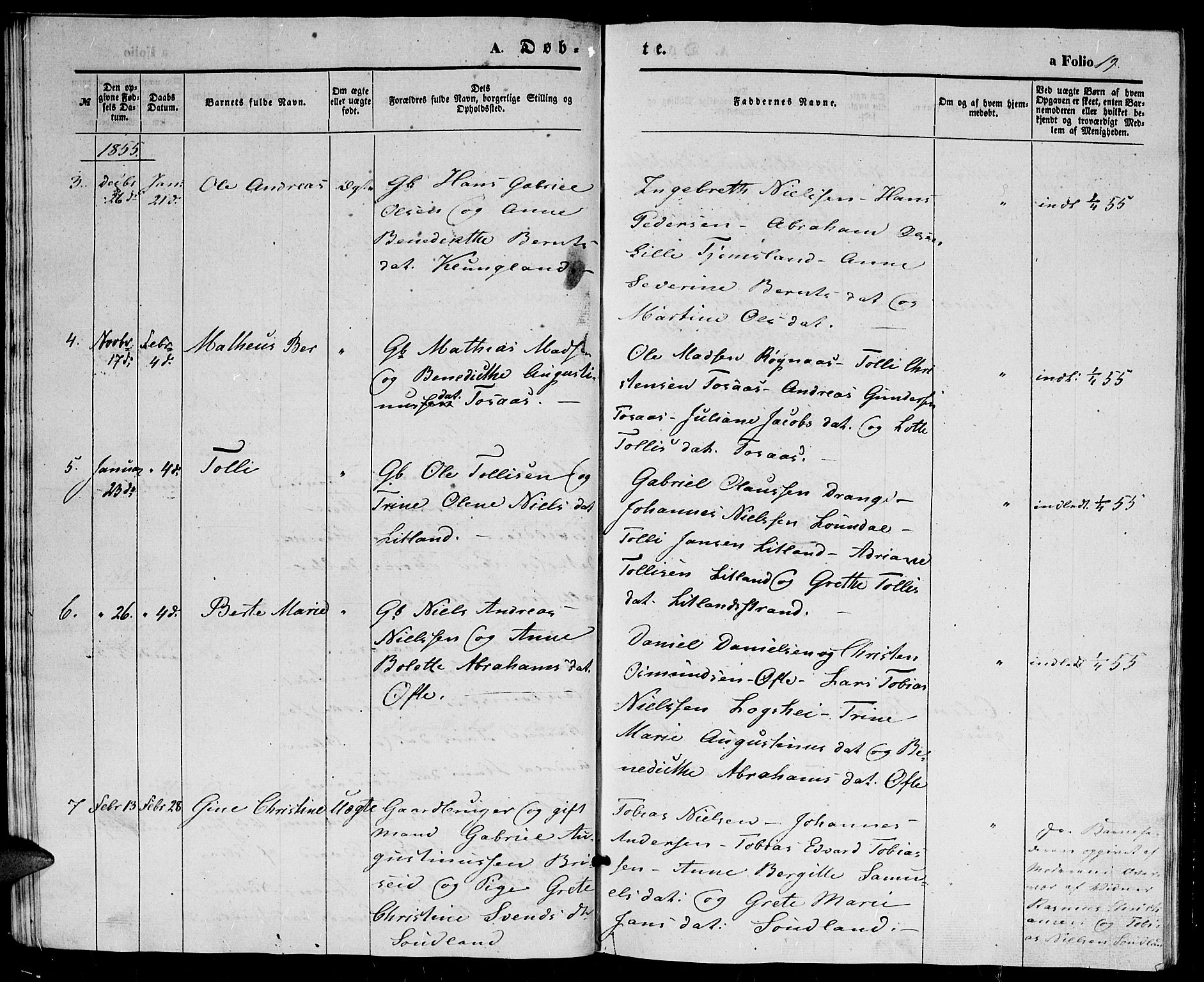 Herad sokneprestkontor, AV/SAK-1111-0018/F/Fb/Fba/L0002: Parish register (copy) no. B 2, 1852-1862, p. 19