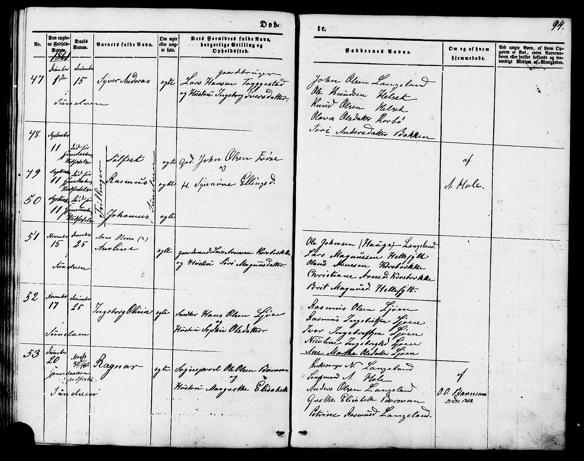 Ministerialprotokoller, klokkerbøker og fødselsregistre - Møre og Romsdal, AV/SAT-A-1454/517/L0222: Parish register (official) no. 517A02, 1846-1862, p. 94