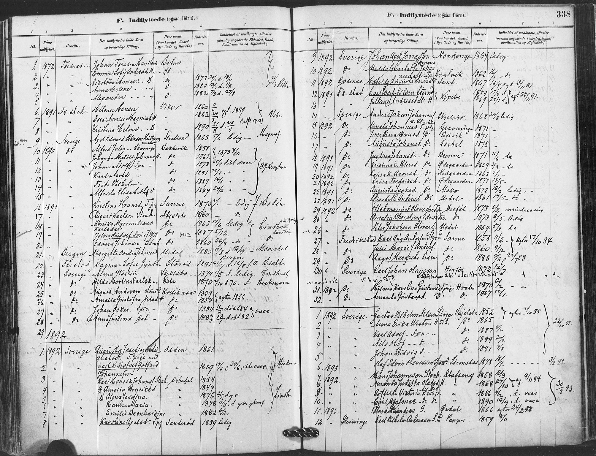 Hvaler prestekontor Kirkebøker, SAO/A-2001/F/Fa/L0008: Parish register (official) no. I 8, 1878-1895, p. 338